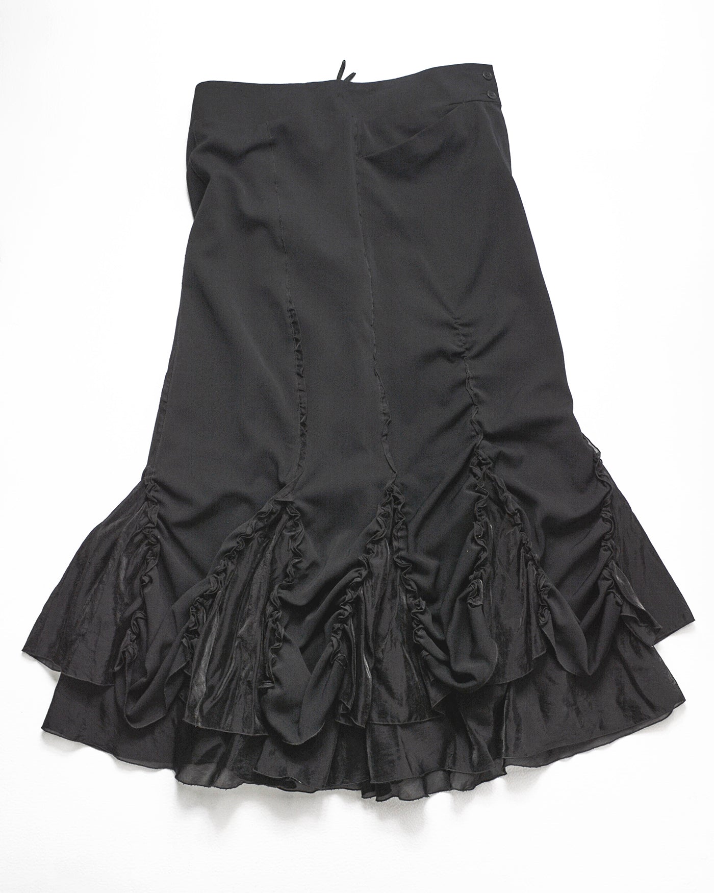 Tonal Black Ruched  Frilly Hem Tonal Skirt (30)