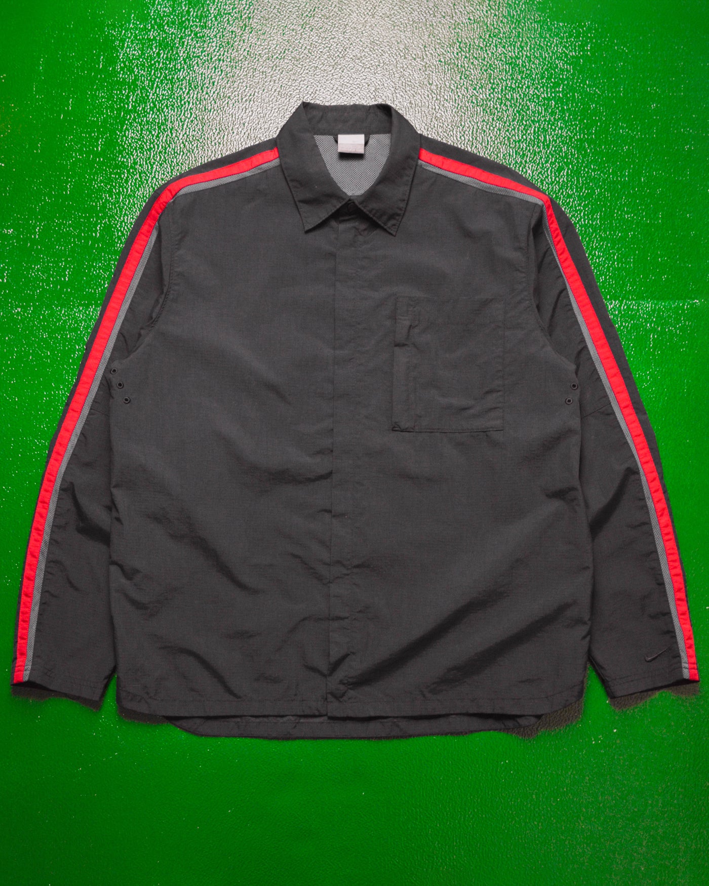 Spring 2002 Red Striped Zip Up Nylon Shirt (~L~)