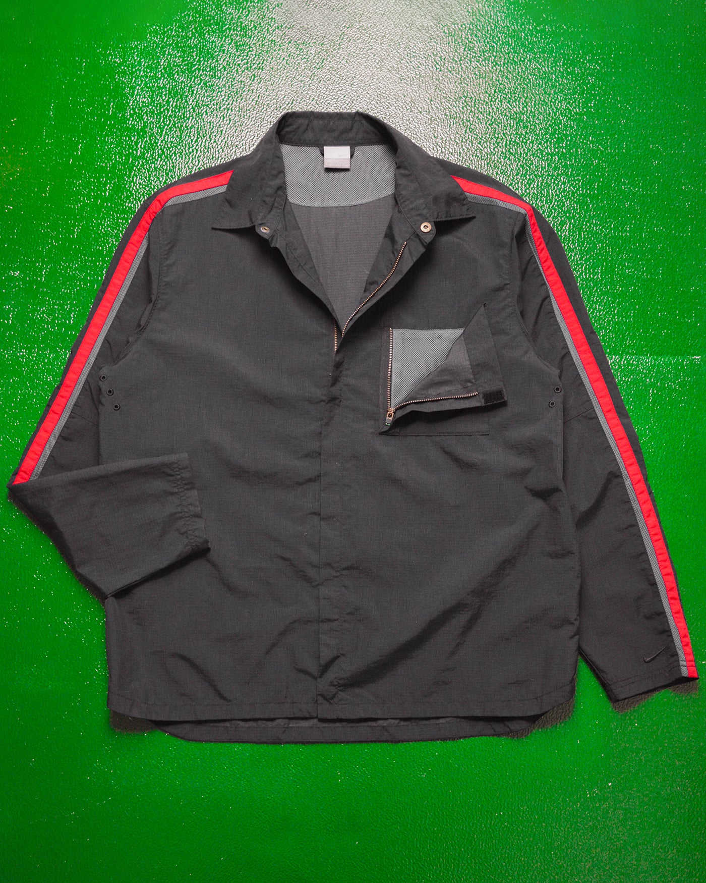 Spring 2002 Red Striped Zip Up Nylon Shirt (~L~)