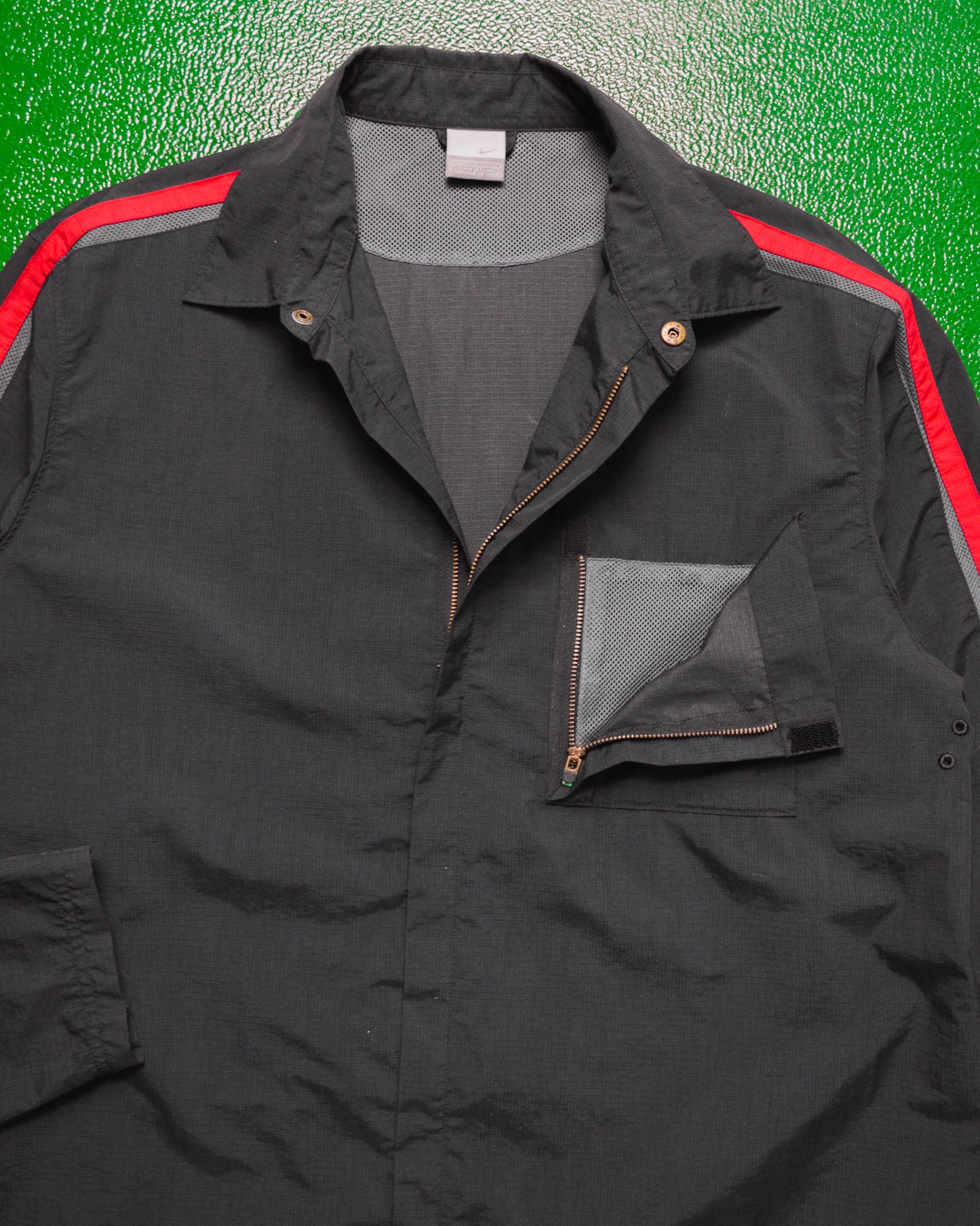 Spring 2002 Red Striped Zip Up Nylon Shirt (~L~)
