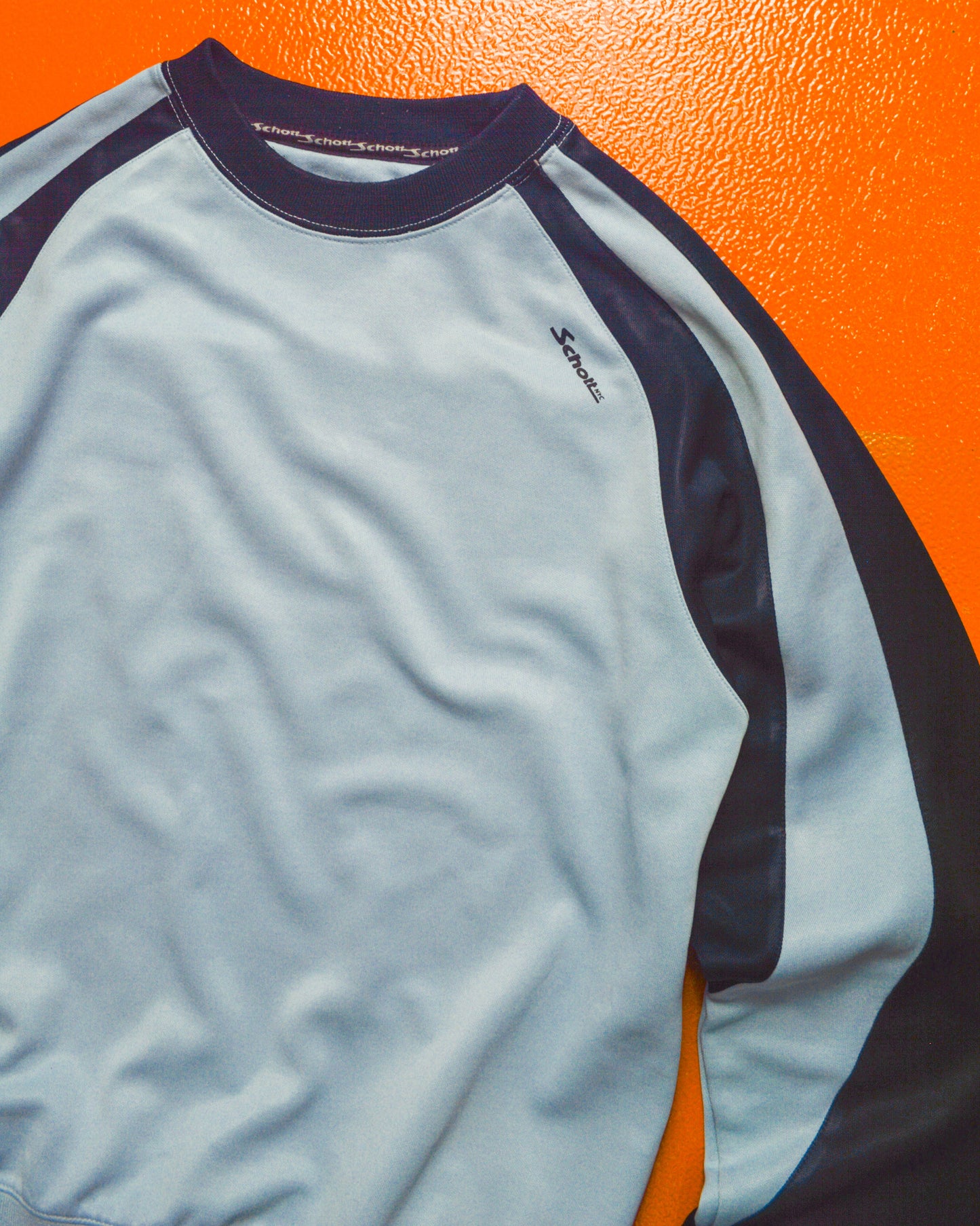 Baby Blue Deep Navy Curved Sleeve Panelled Long-sleeved Athletic Top (~S~)