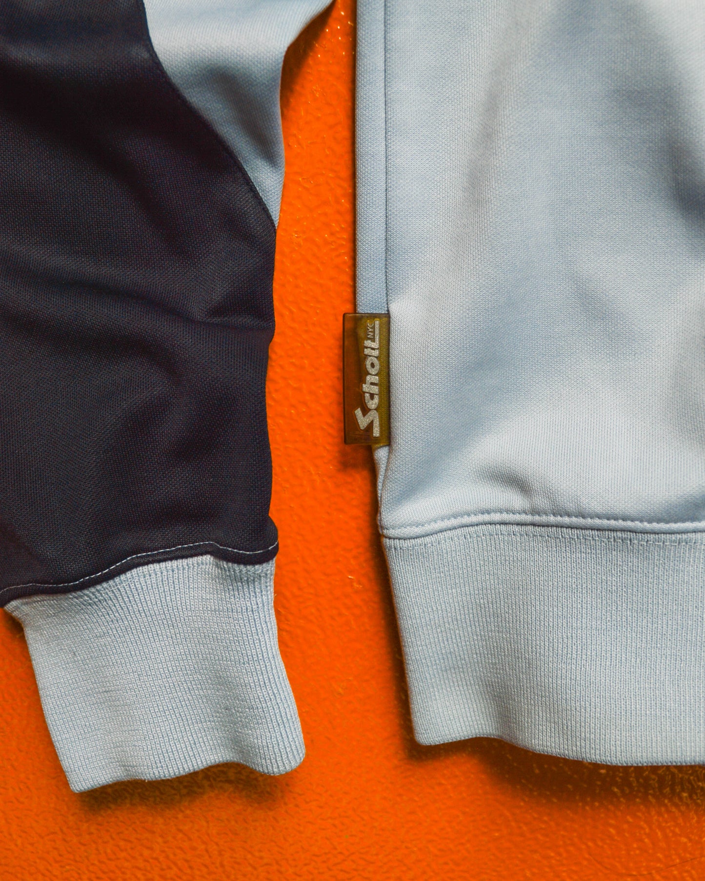 Baby Blue Deep Navy Curved Sleeve Panelled Long-sleeved Athletic Top (~S~)