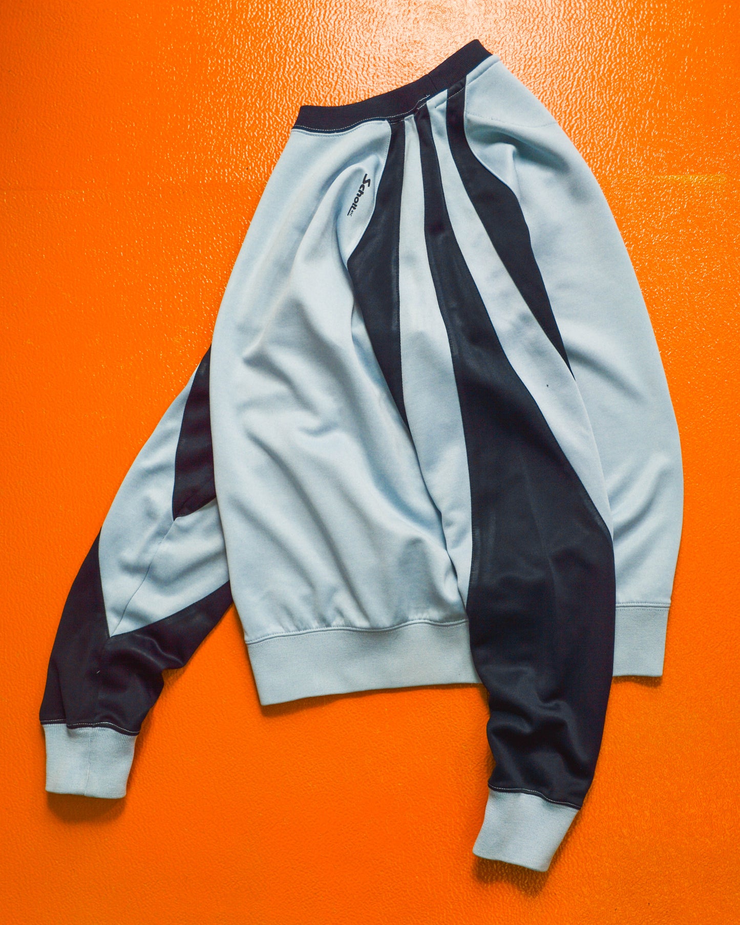 Baby Blue Deep Navy Curved Sleeve Panelled Long-sleeved Athletic Top (~S~)