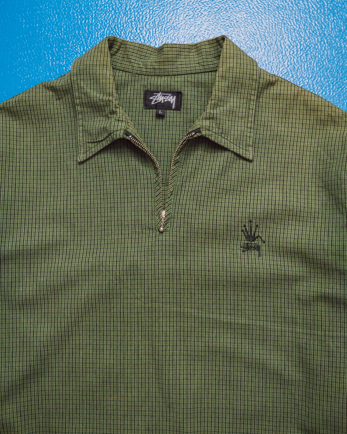 80s Bent Crown Quarter Zip Green Plaid Pullover (~XL~)