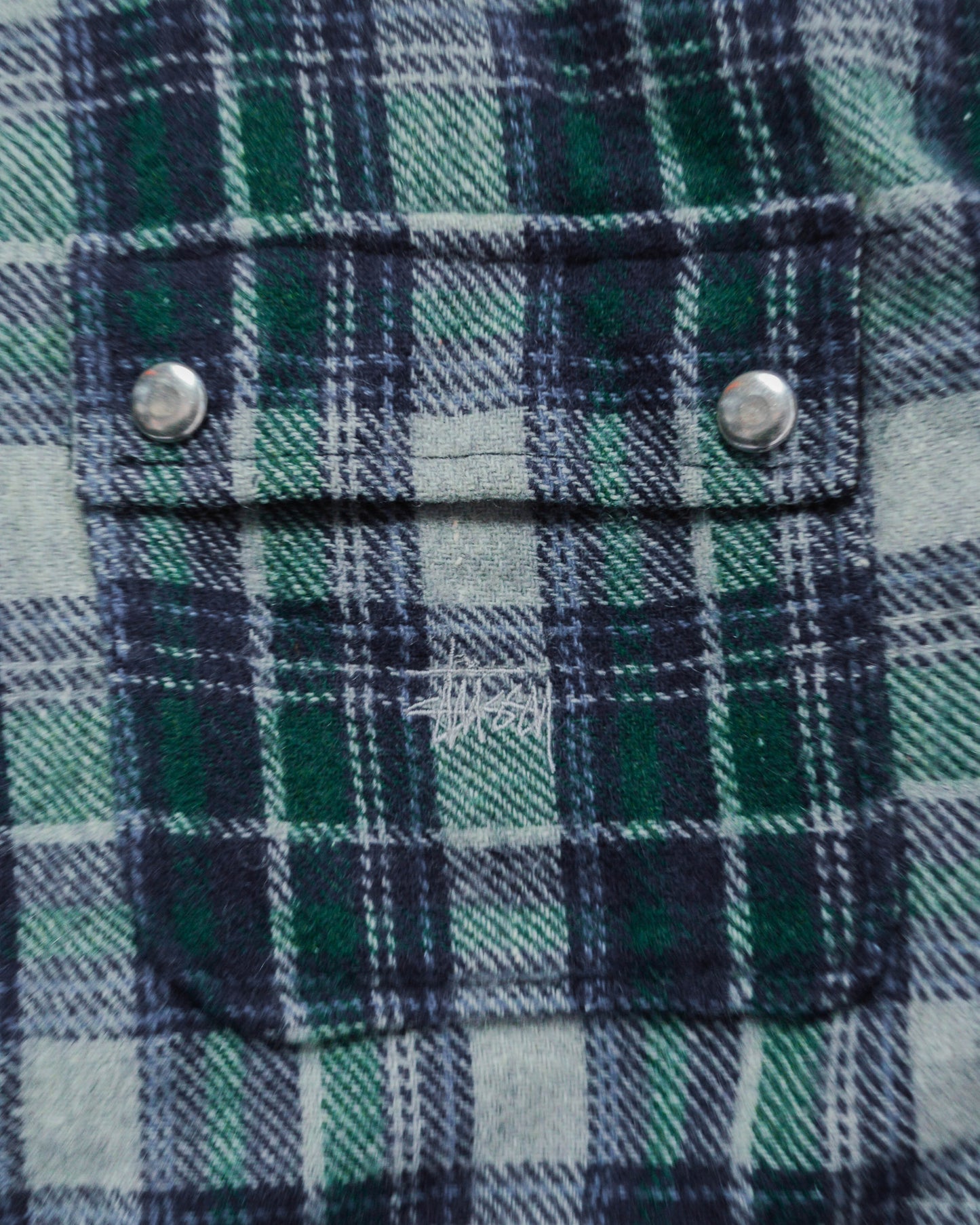90s Wool Blend Navy / Green Plaid Zip Up Jacket (M)