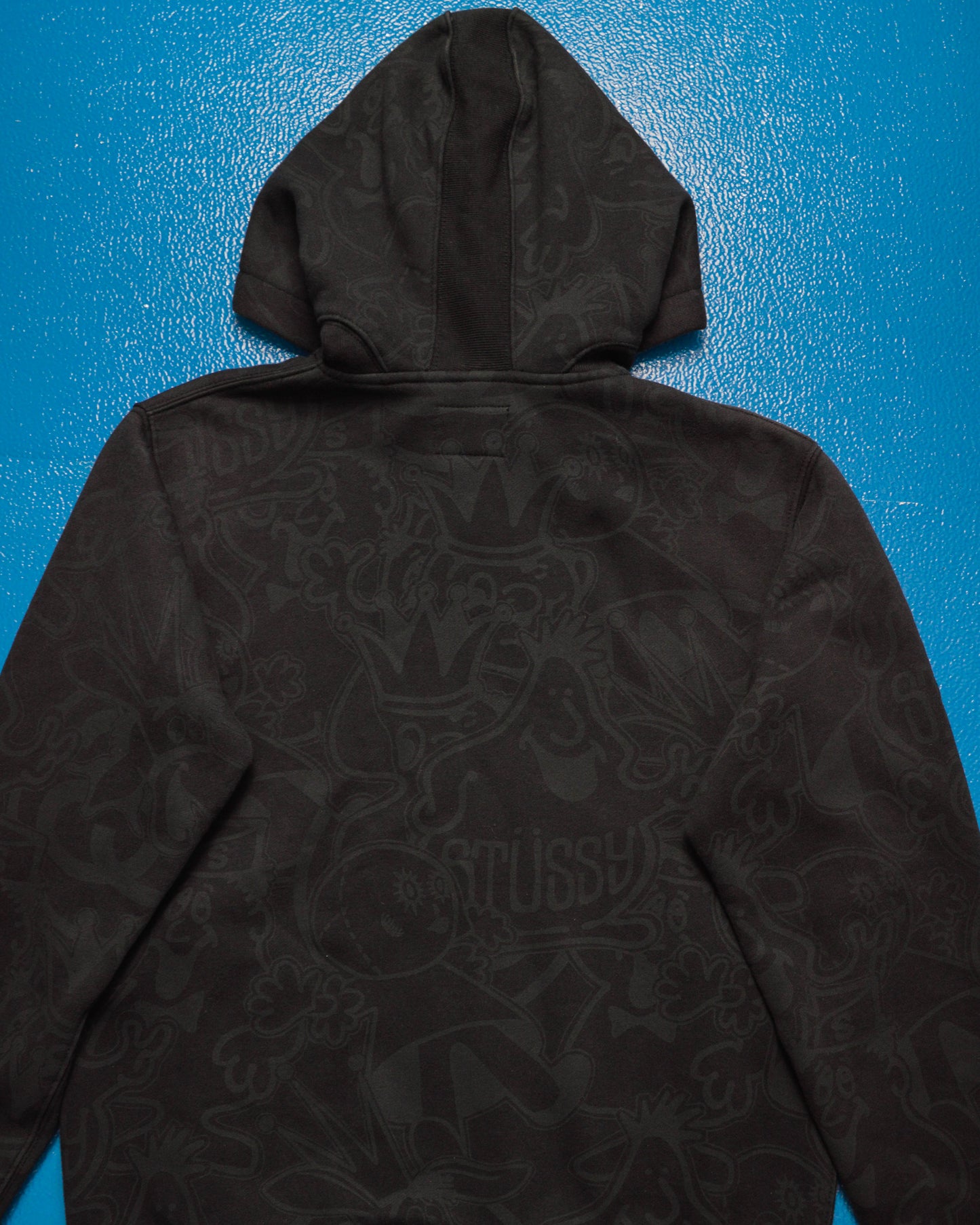 Black Tonal Allover Graphic Print Hoody (S)