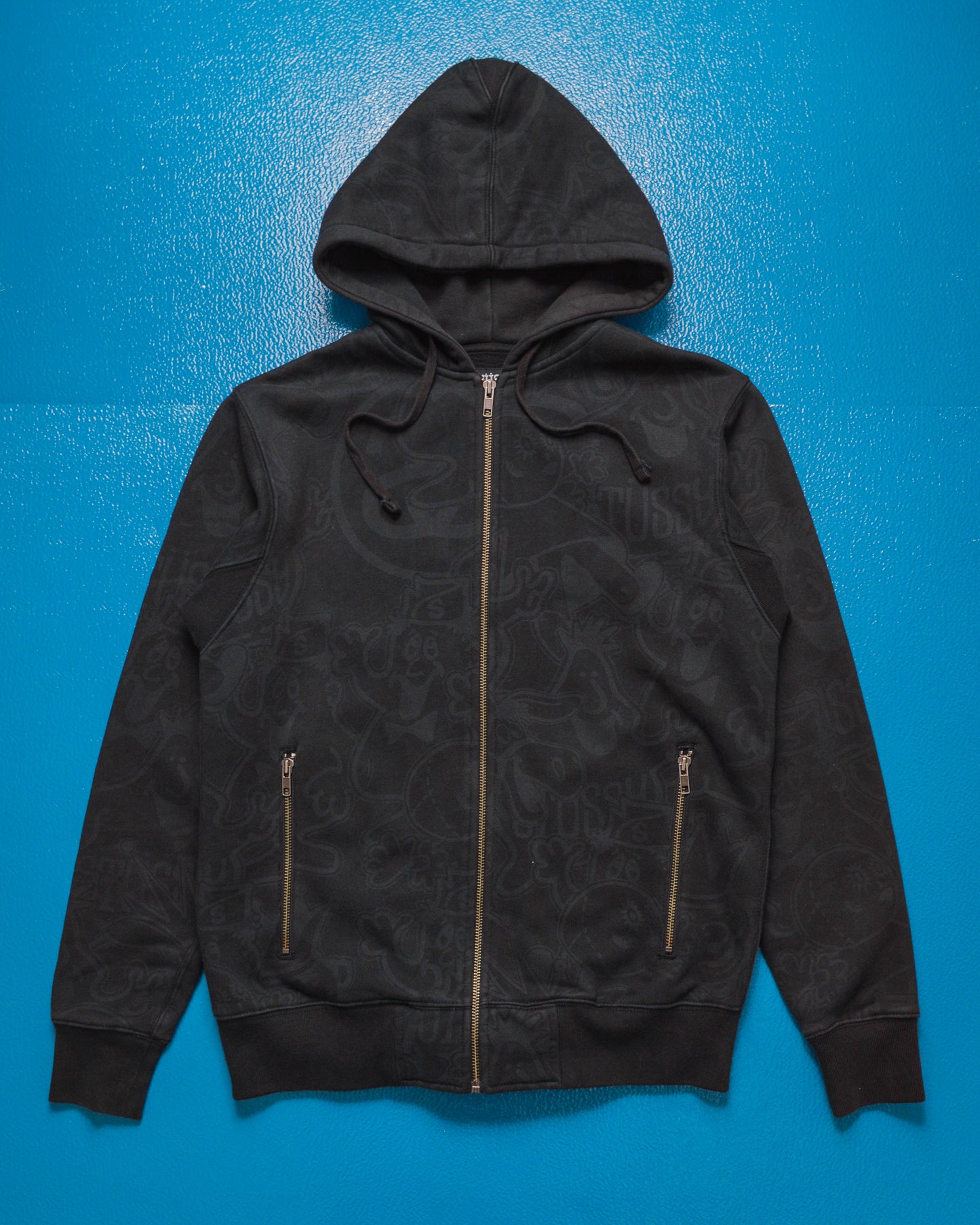 Black Tonal Allover Graphic Print Hoody (S)