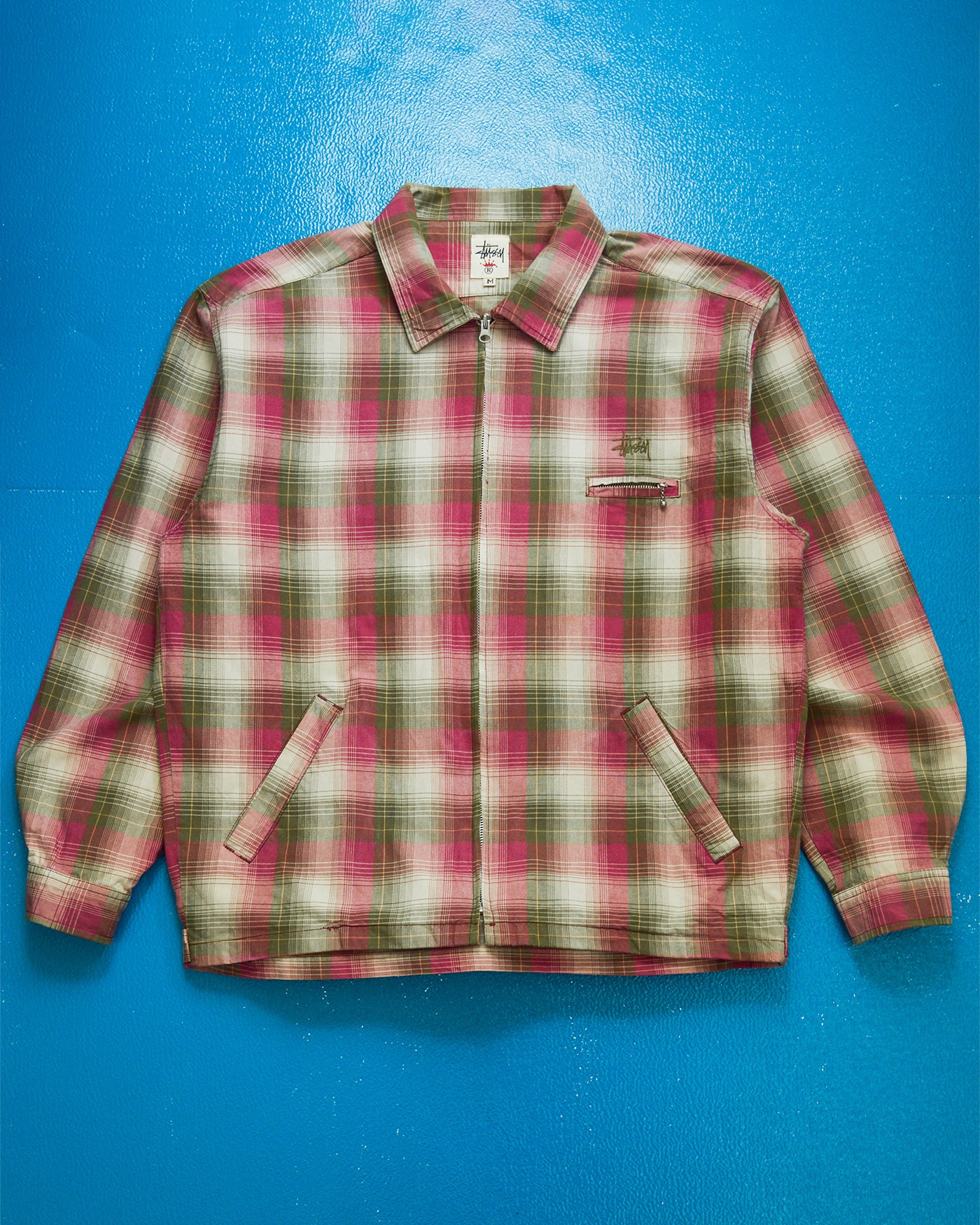 Early 90s Green Magenta Plaid Zip Up Work Jacket (~L~)