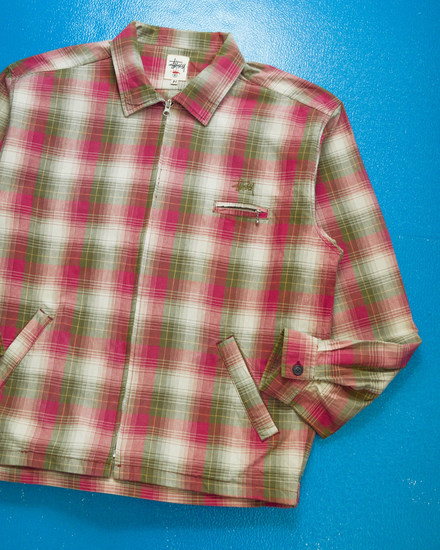 Early 90s Green Magenta Plaid Zip Up Work Jacket (~L~)