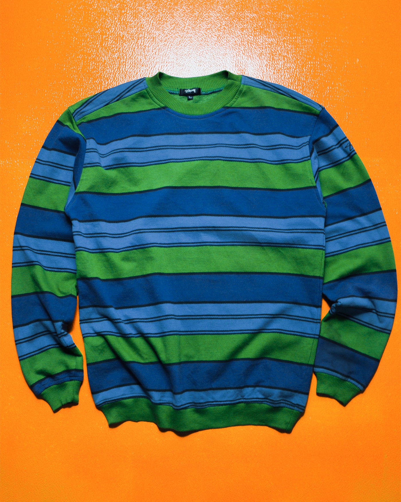 90s Blue Green Striped Jumper (L)