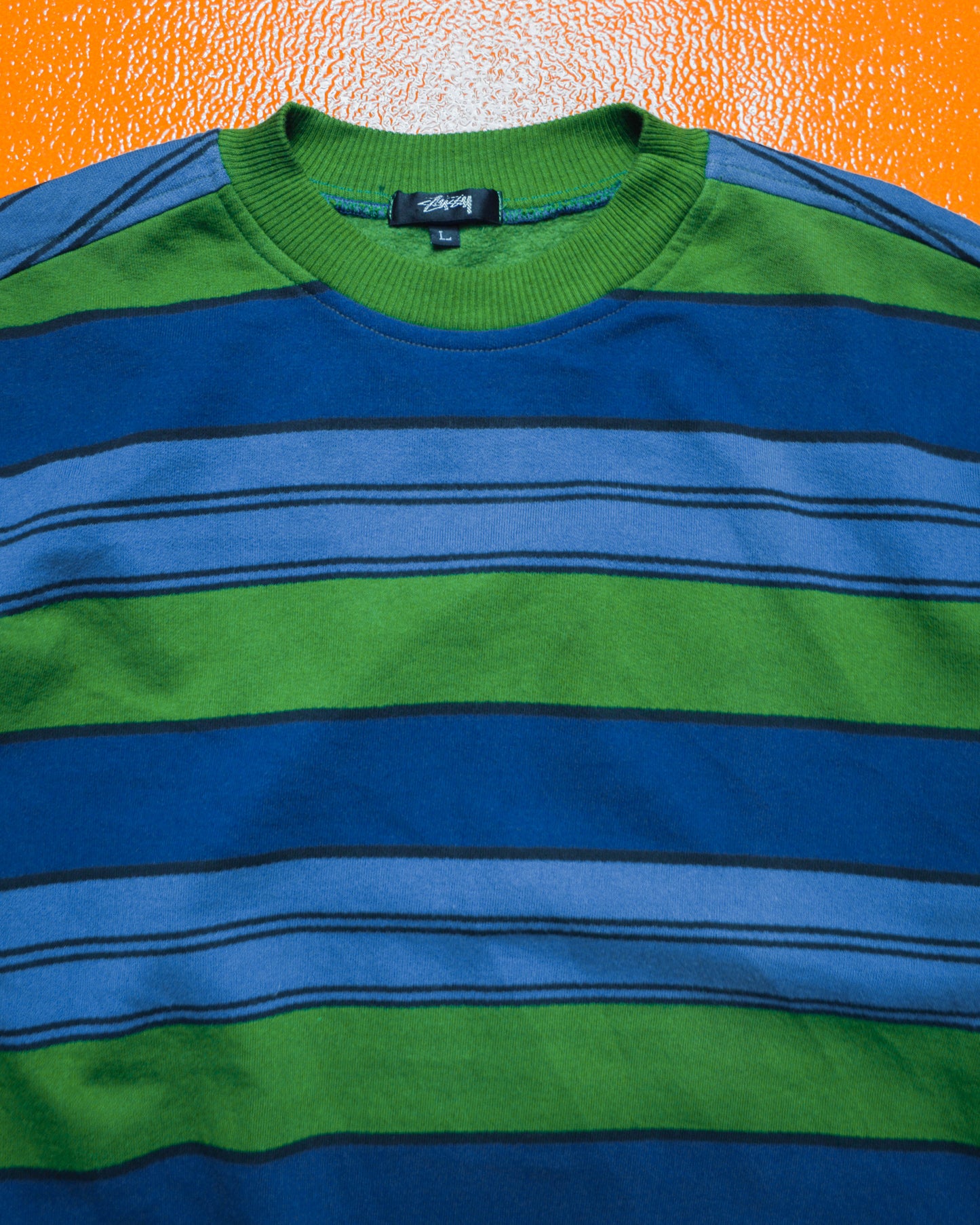 90s Blue Green Striped Jumper (L)