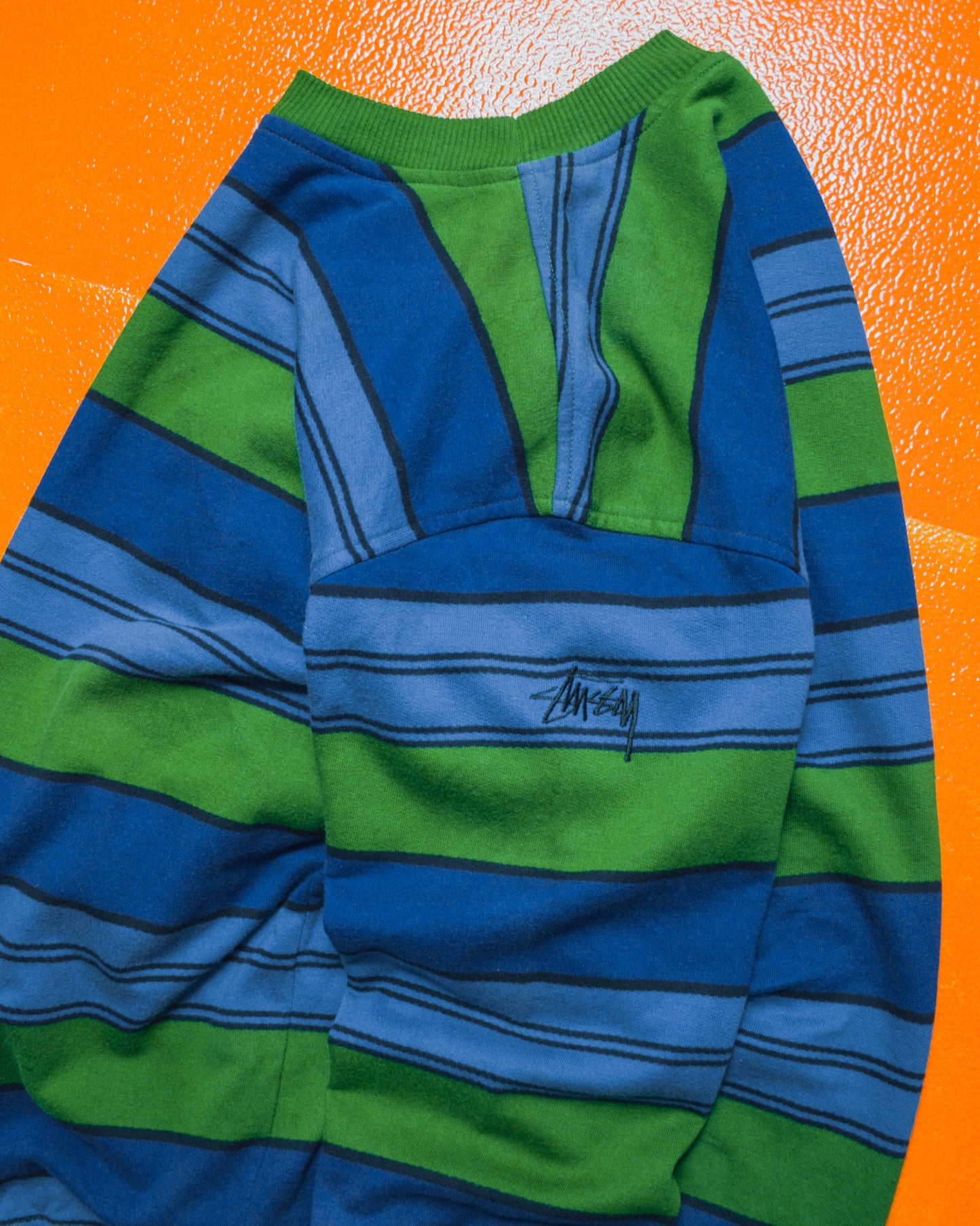 90s Blue Green Striped Jumper (L)