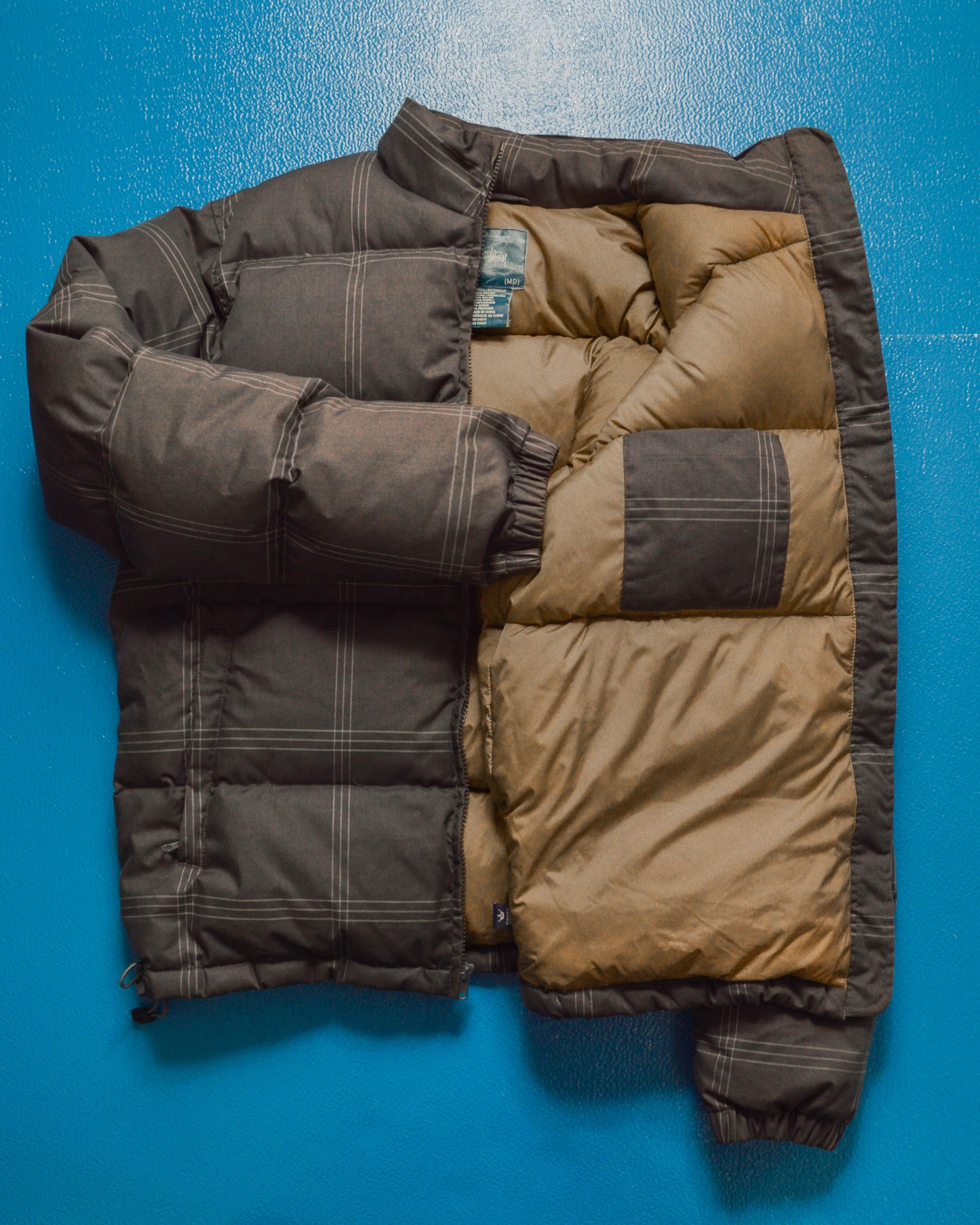 Grey Brown / Mocha Micro Plaid Puffer Jacket (M&L)