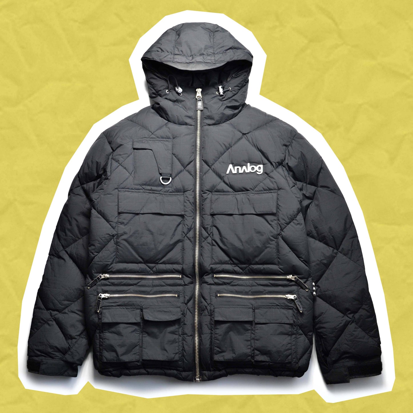 ANALOG Diamond Stitch Black Multi Pocket Puffer Jacket (L)