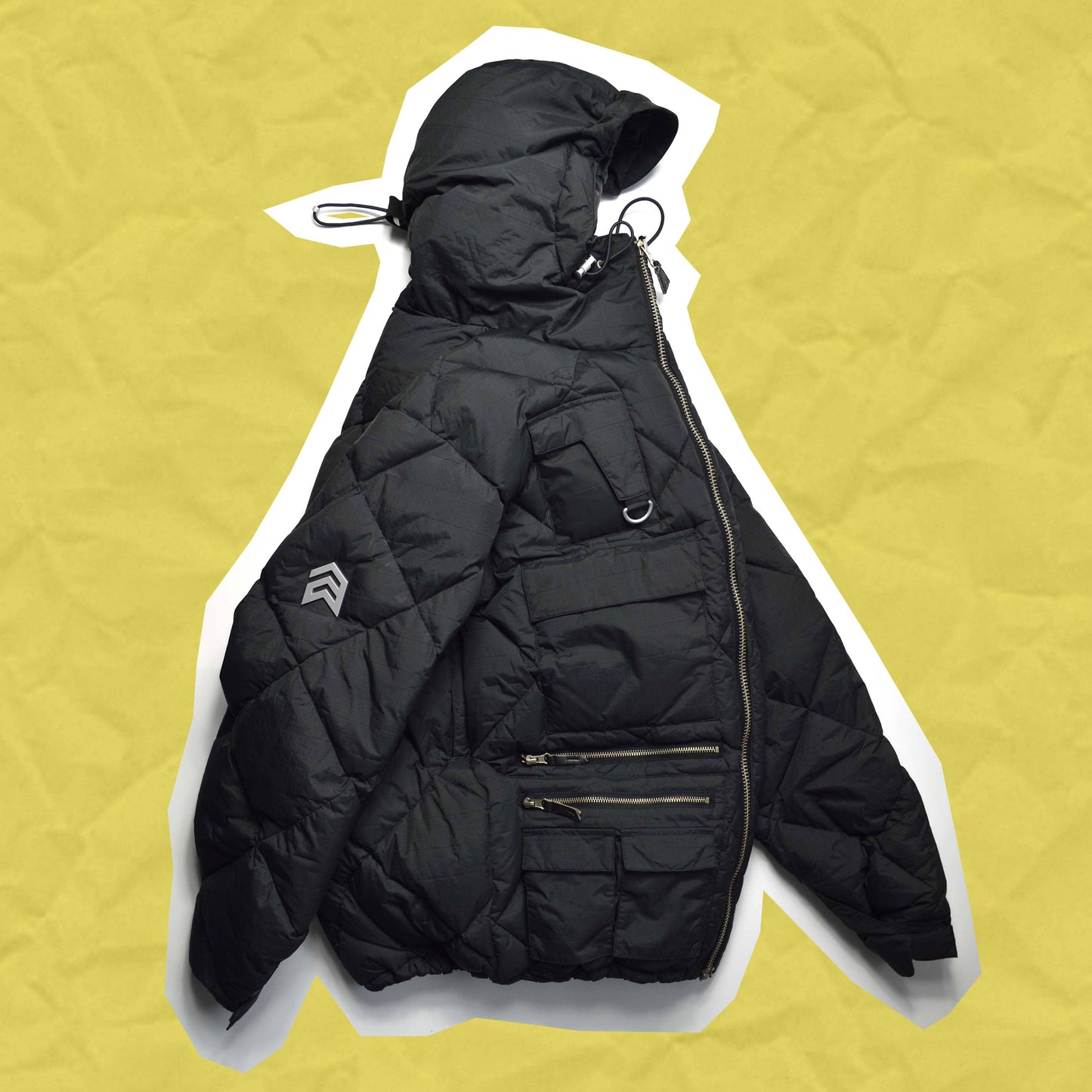 ANALOG Diamond Stitch Black Multi Pocket Puffer Jacket (L)
