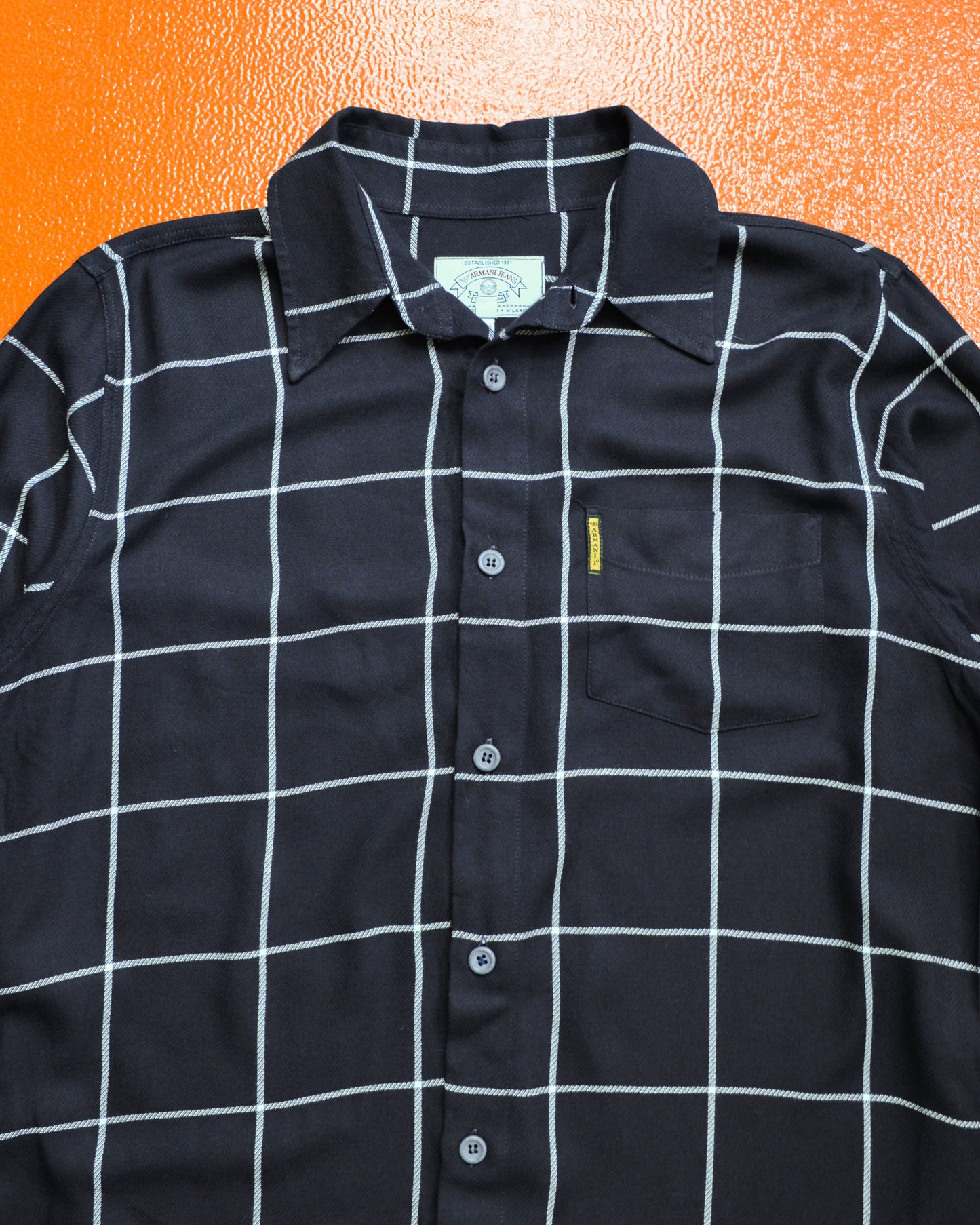 Armani 90s Navy Grid Lightweight Rayon Shirt (M~L)