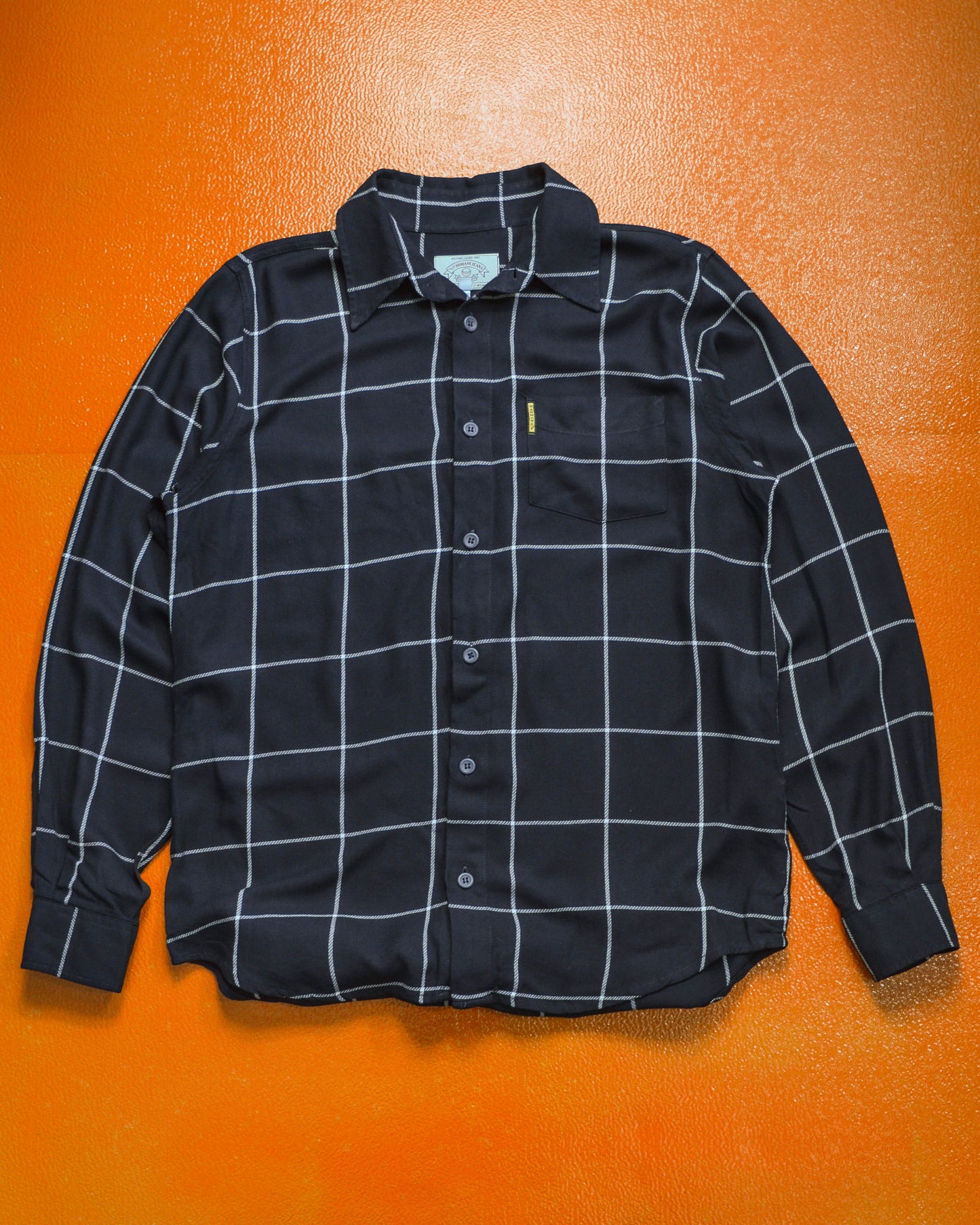 Armani 90s Navy Grid Lightweight Rayon Shirt (M~L)