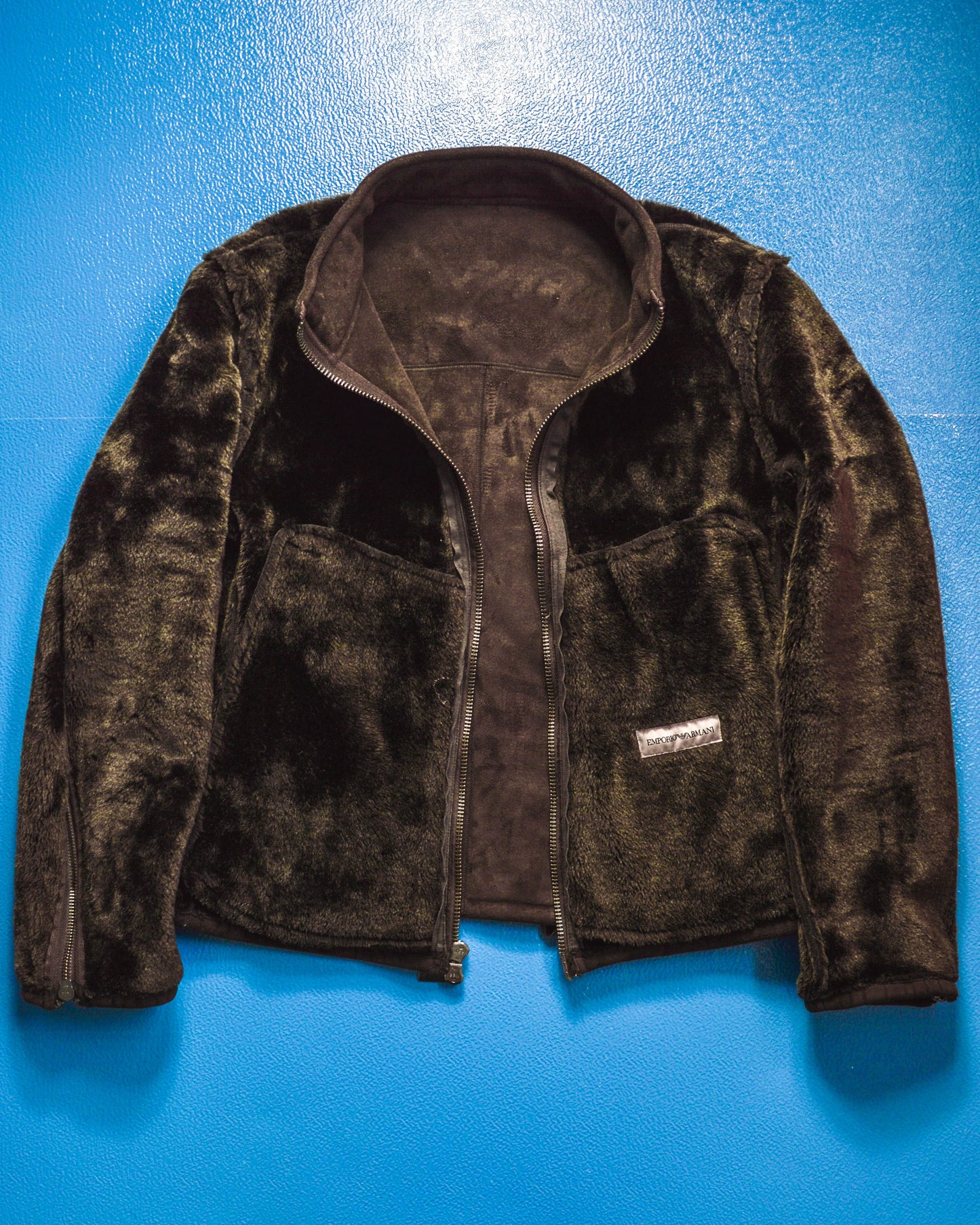 Armani Deep Brown Faux Suede / Fur Lined Carry Strap Jacket (~M~)