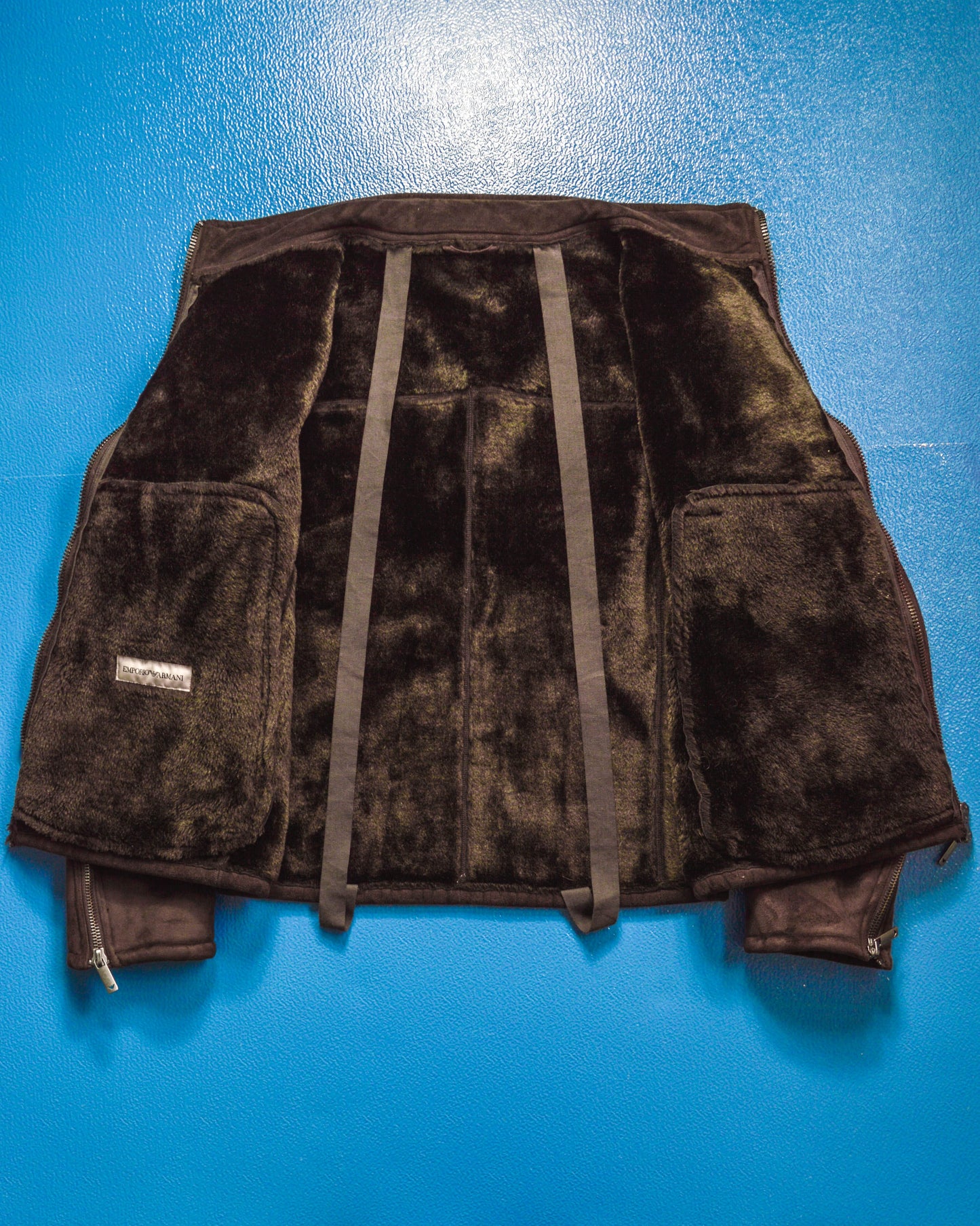 Armani Deep Brown Faux Suede / Fur Lined Carry Strap Jacket (~M~)
