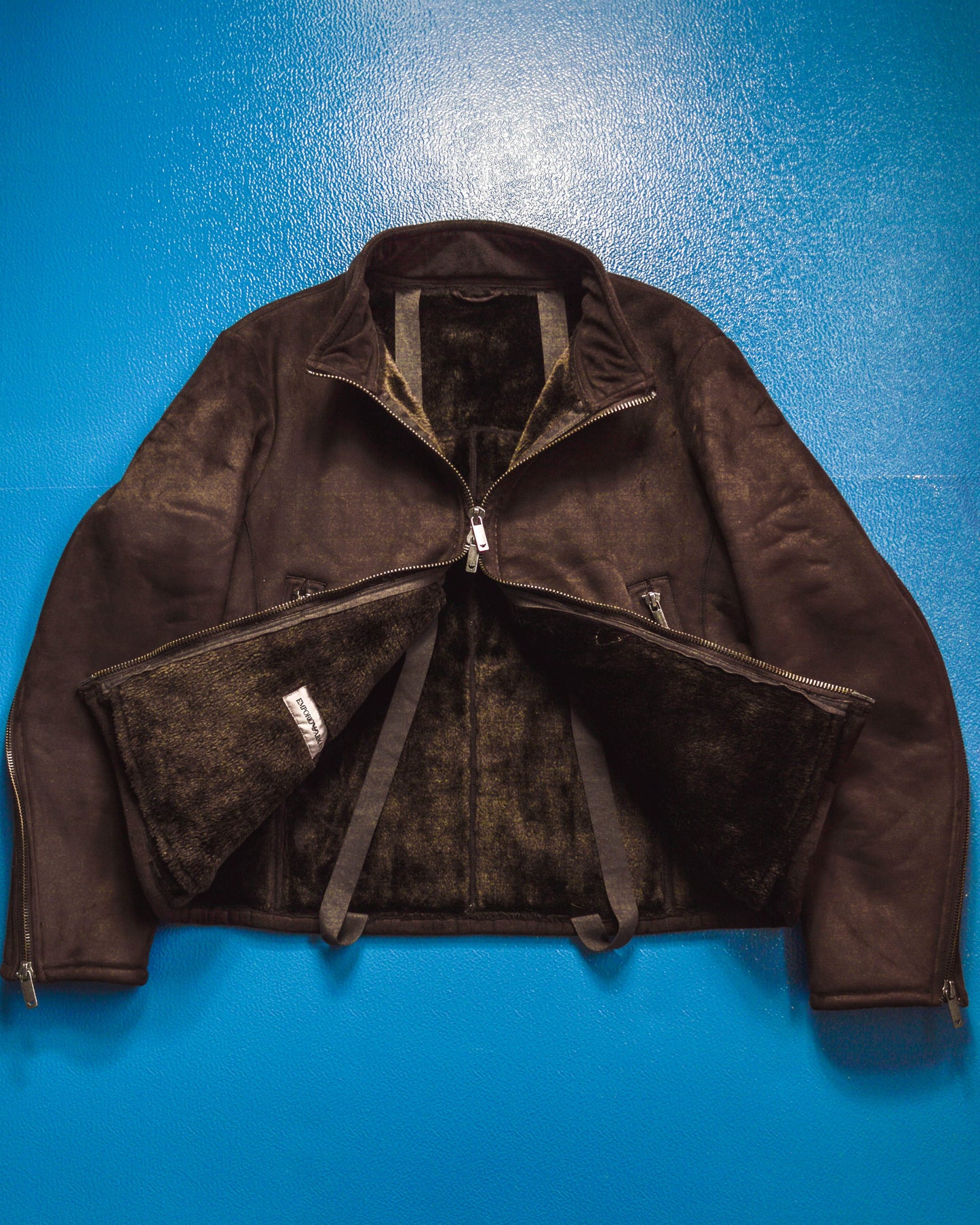Armani Deep Brown Faux Suede / Fur Lined Carry Strap Jacket (~M~)