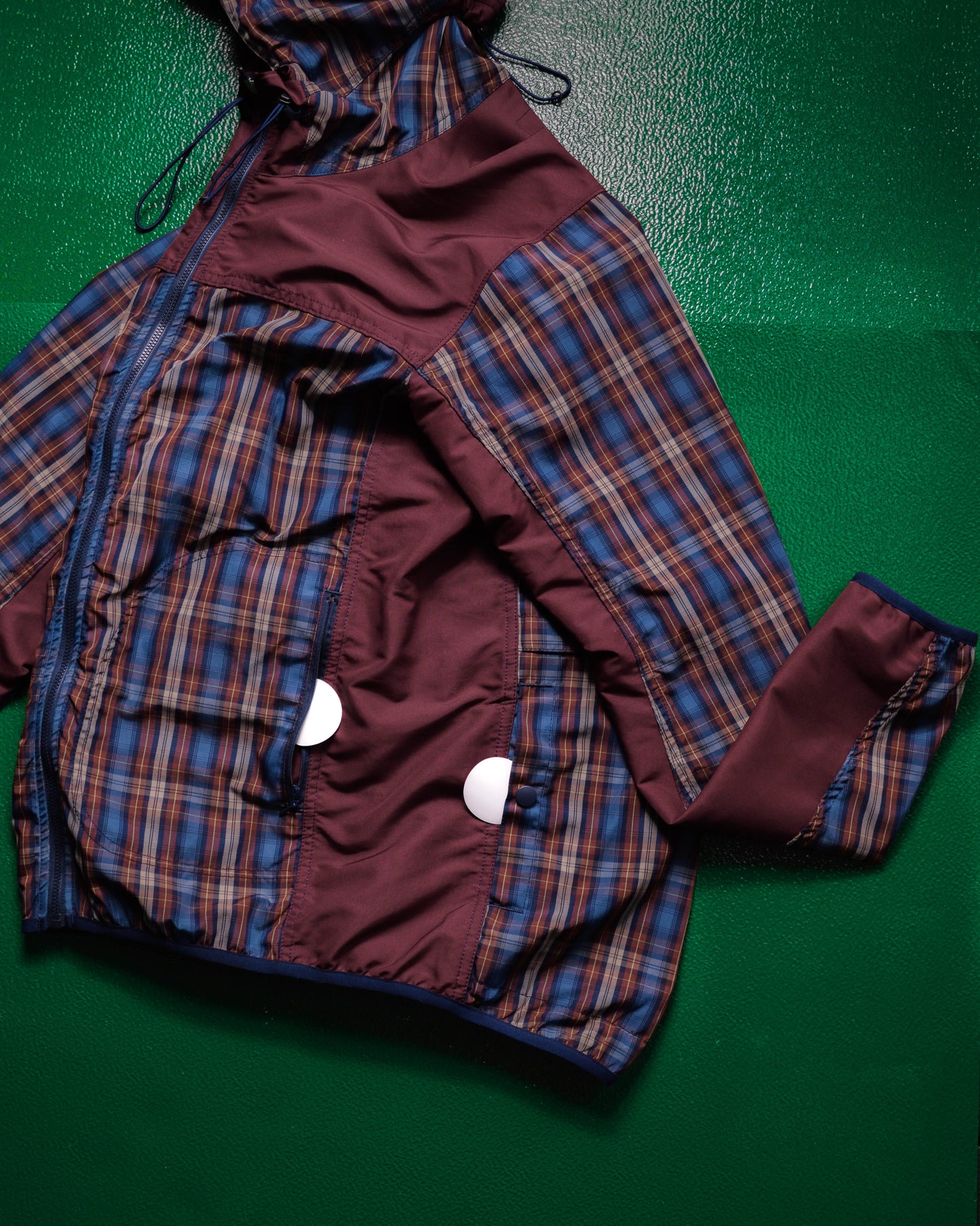 Comme Des Garçons Homme 2012 Panelled Plaid Burgundy / Navy Windbreaker Jacket (~M~)