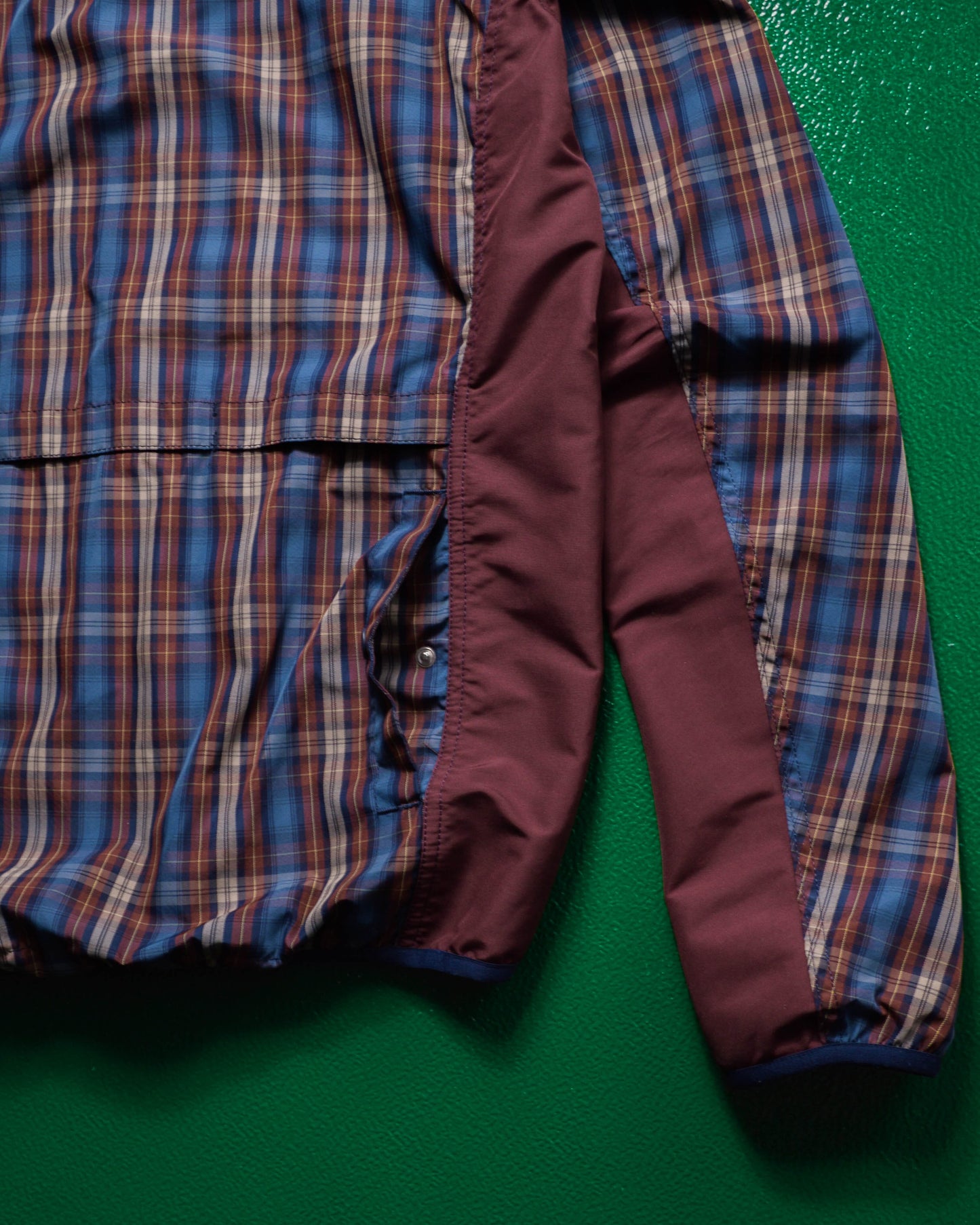 Comme Des Garçons Homme 2012 Panelled Plaid Burgundy / Navy Windbreaker Jacket (~M~)