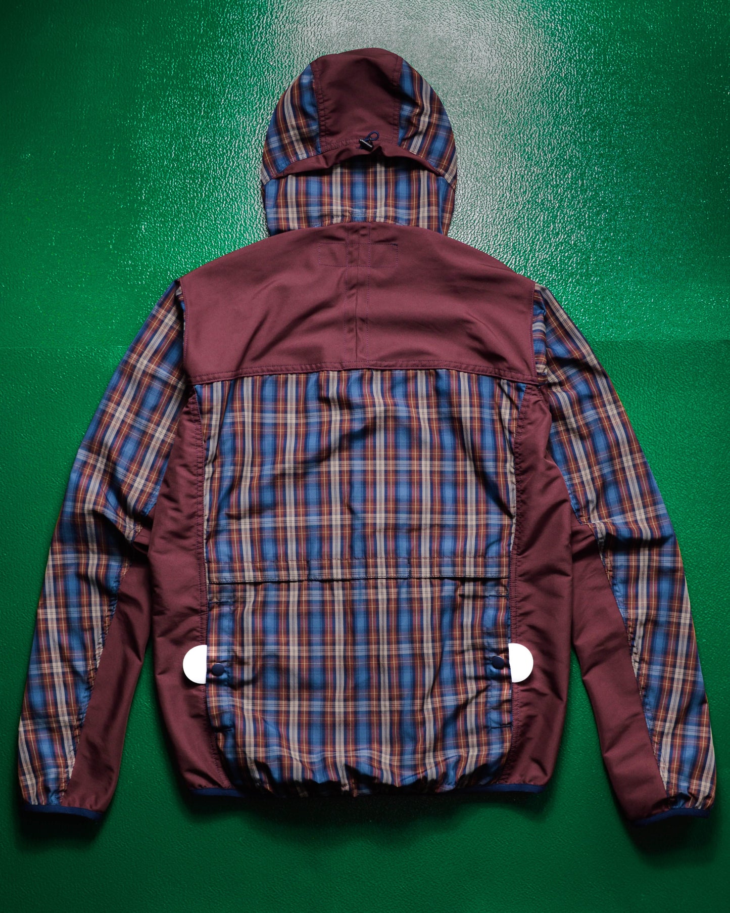 Comme Des Garçons Homme 2012 Panelled Plaid Burgundy / Navy Windbreaker Jacket (~M~)
