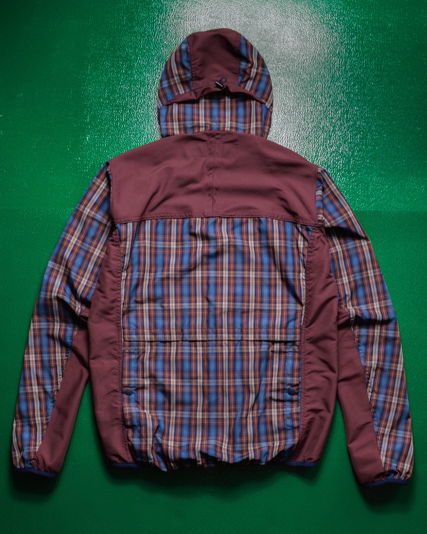 Comme Des Garçons Homme 2012 Panelled Plaid Burgundy / Navy Windbreaker Jacket (~M~)