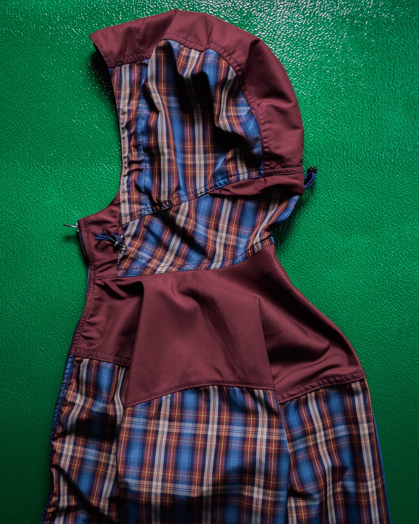 Comme Des Garçons Homme 2012 Panelled Plaid Burgundy / Navy Windbreaker Jacket (~M~)
