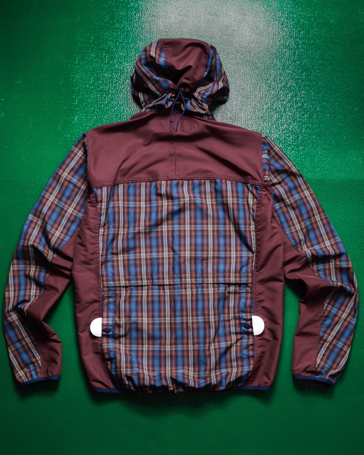 Comme Des Garçons Homme 2012 Panelled Plaid Burgundy / Navy Windbreaker Jacket (~M~)
