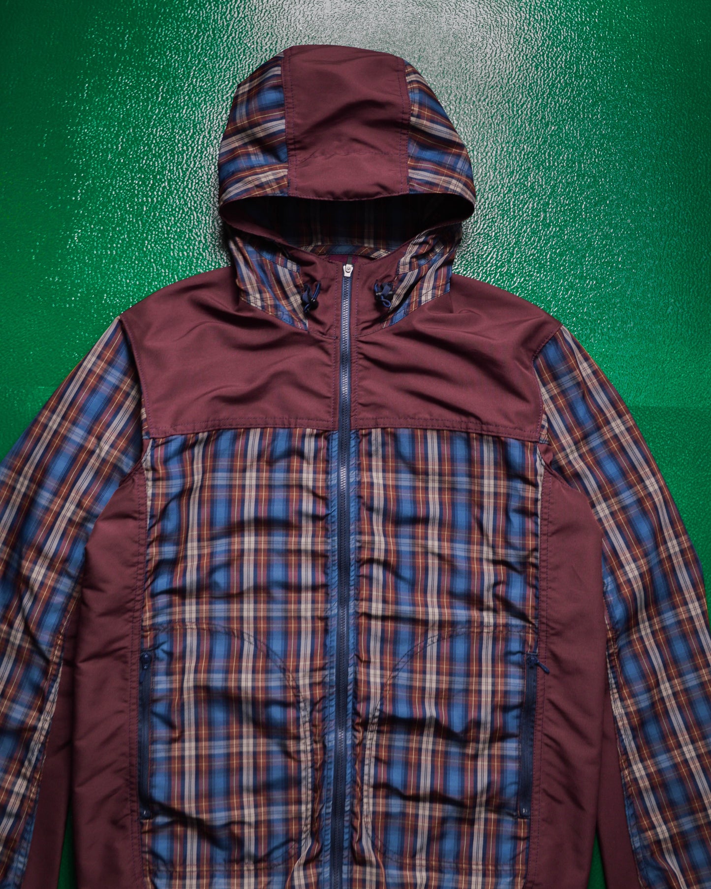Comme Des Garçons Homme 2012 Panelled Plaid Burgundy / Navy Windbreaker Jacket (~M~)