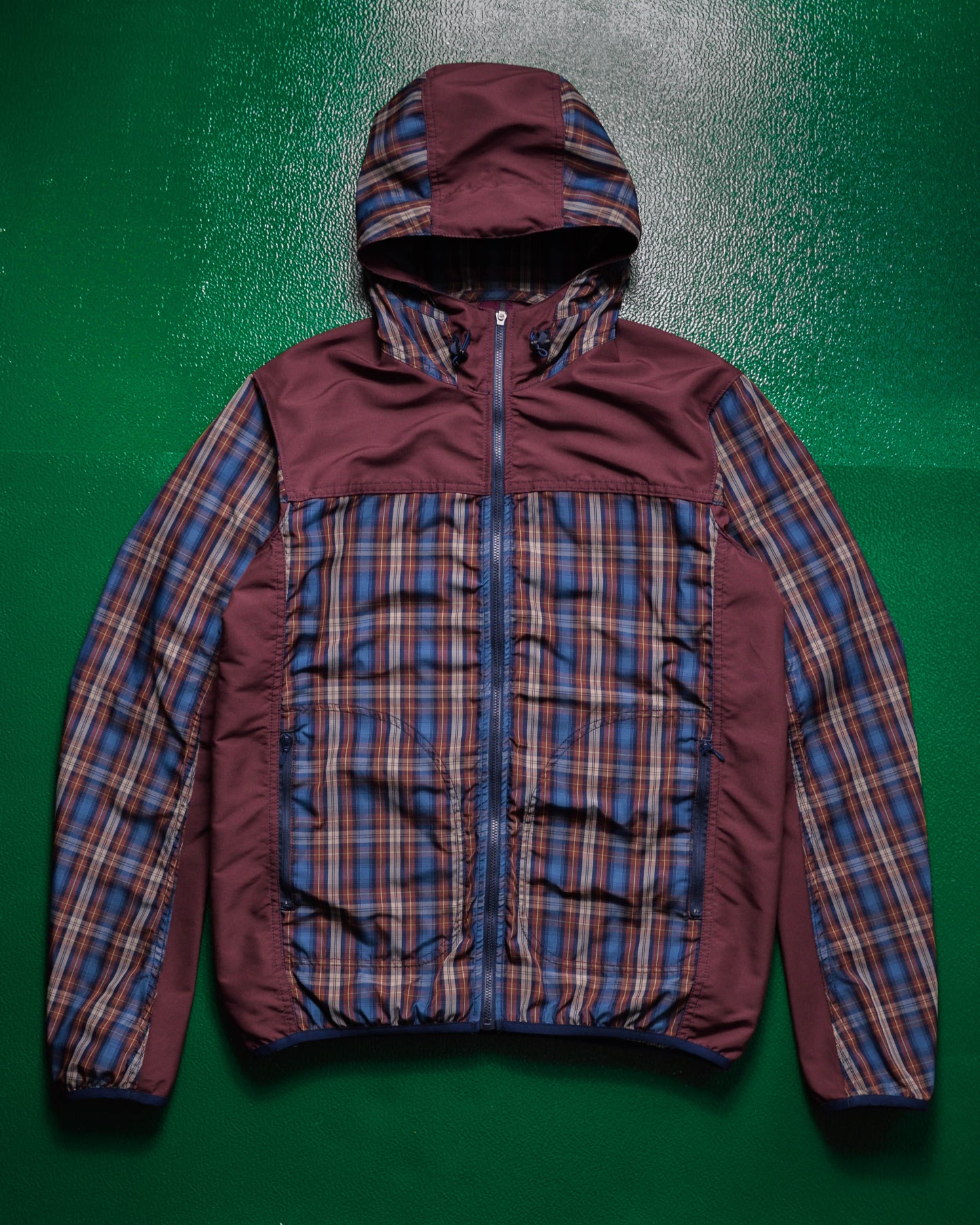 Comme Des Garçons Homme 2012 Panelled Plaid Burgundy / Navy Windbreaker Jacket (~M~)
