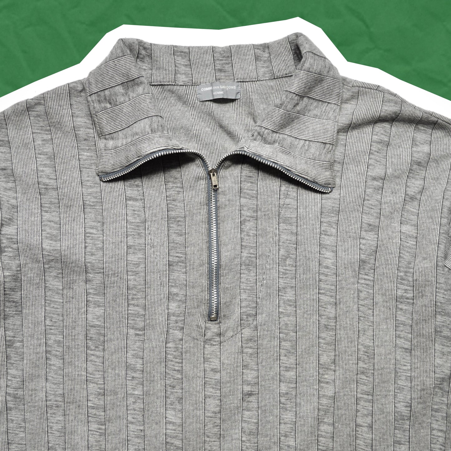 Comme Des Garçons Homme Late 80s Striped Jacquard Quarter Zip Polo (~M~)