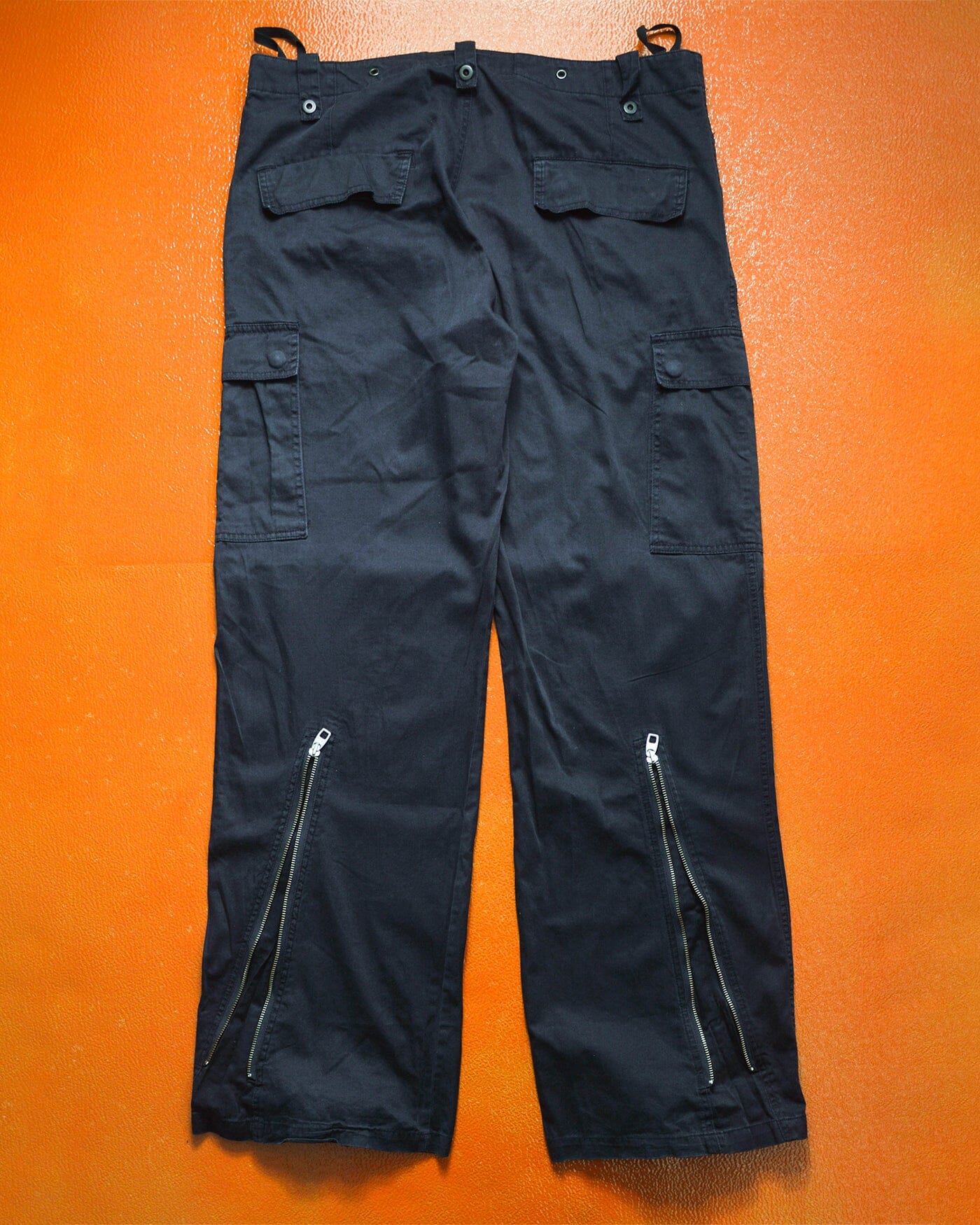 Griffin Panelled Zip Hem Gusset Wide Washed Navy Cargo Pants (34~36)
