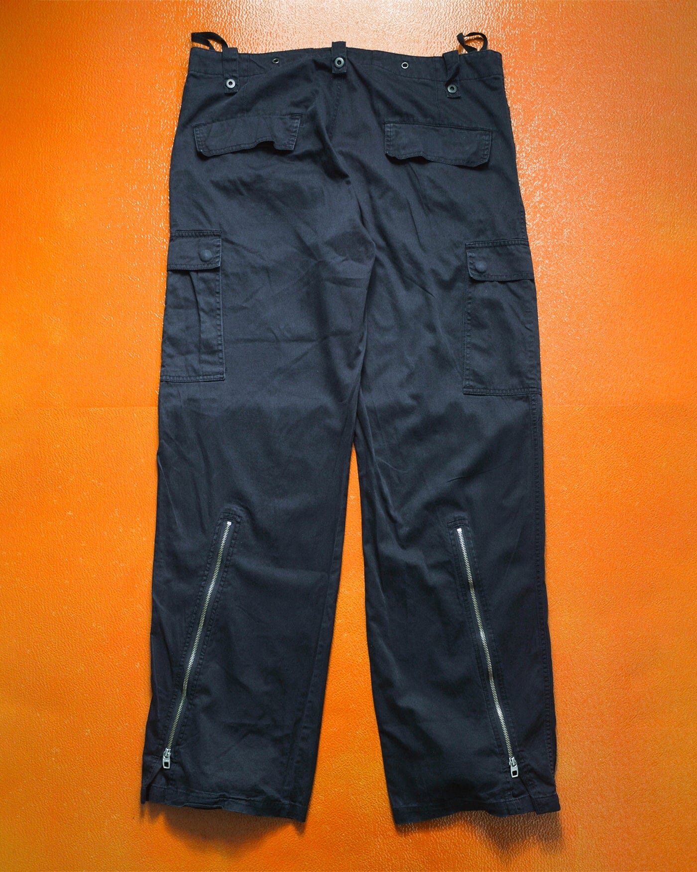 Griffin Panelled Zip Hem Gusset Wide Washed Navy Cargo Pants (34~36)