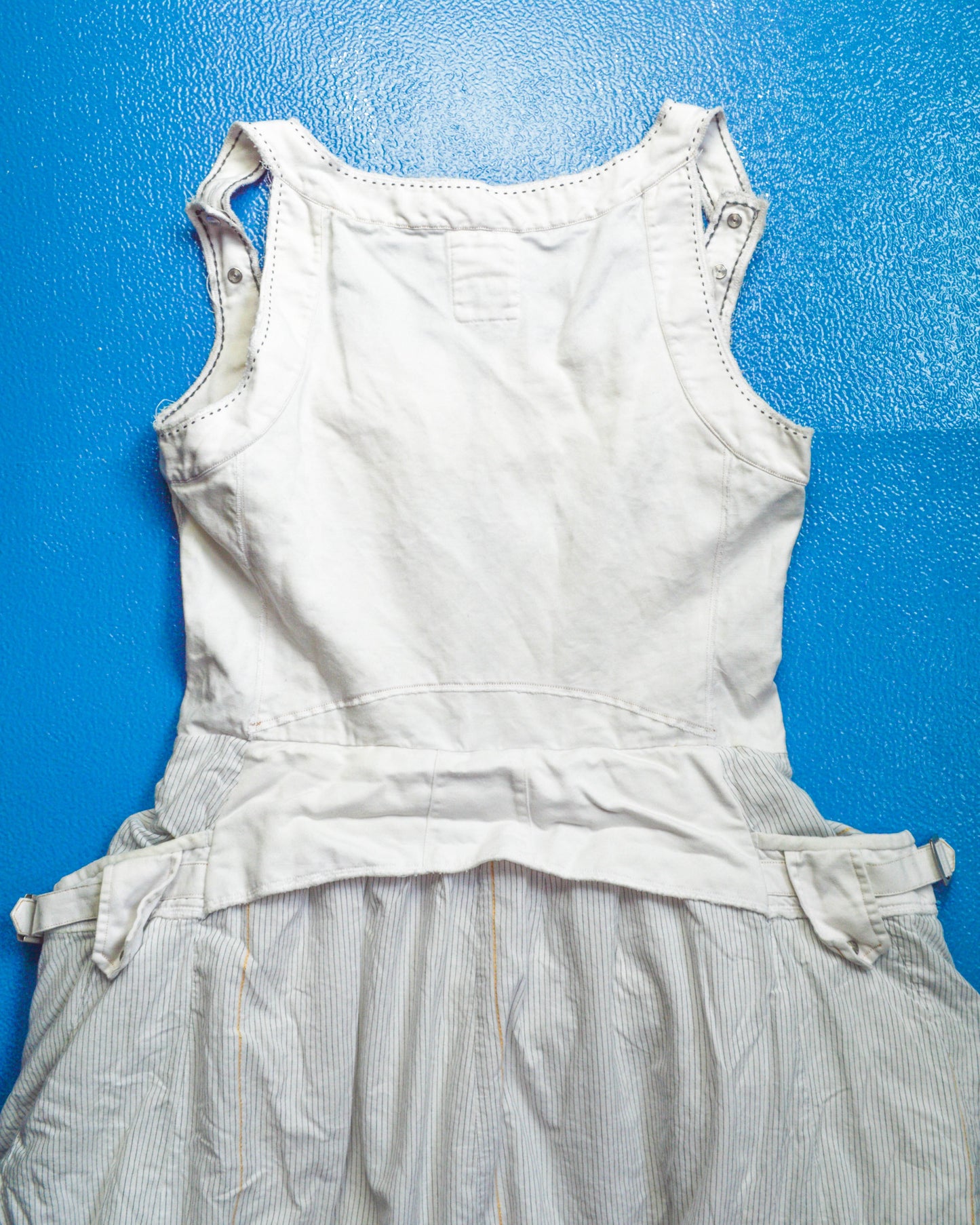 Marithe Francois Girbaud Early 2000s Cargo Pinstriped Balloon Style Cargo Pocket Zip Dress (42)