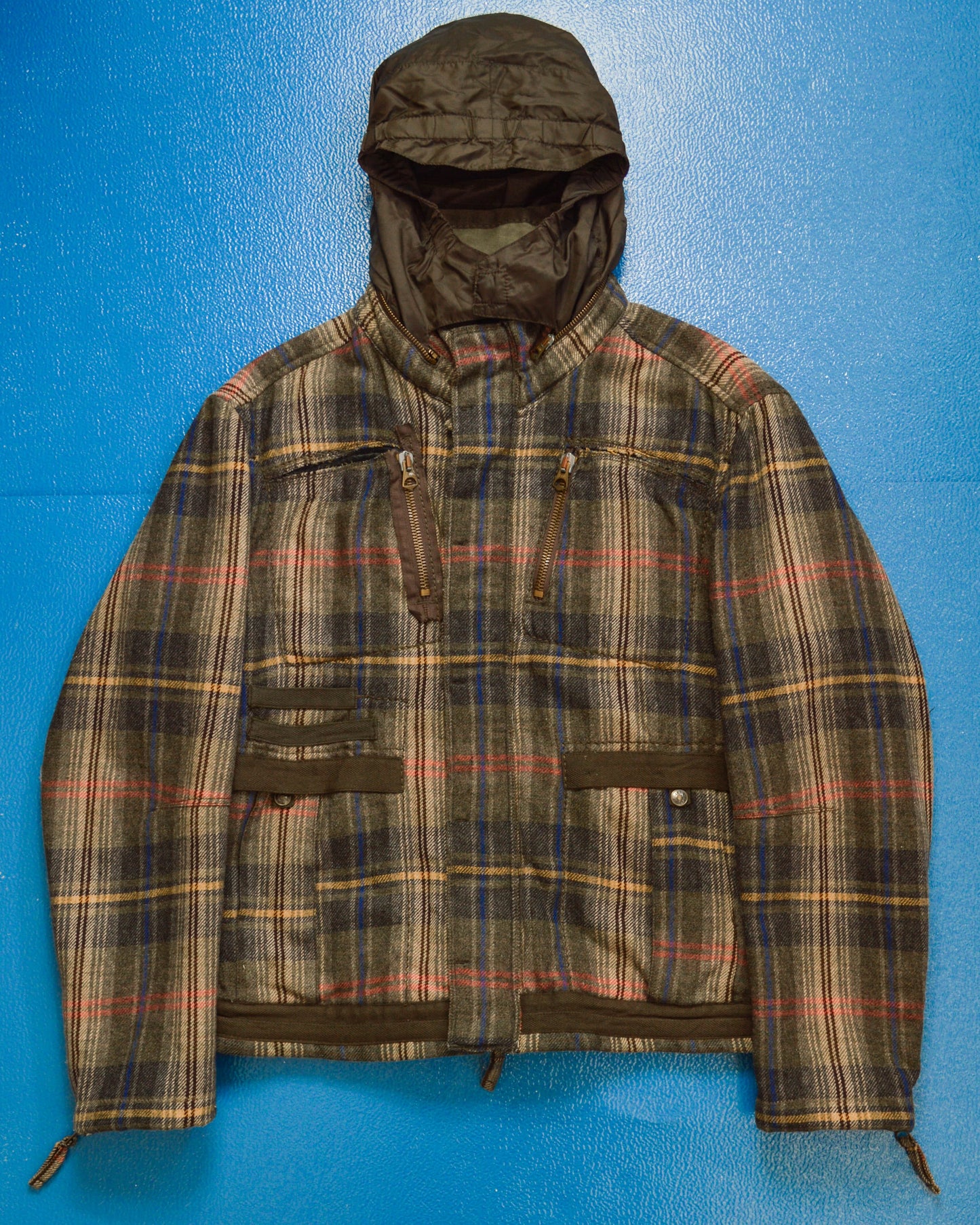 Marithe Francois Girbaud Muted Plaid Wool Multi-Pocket Jacket (~M~)
