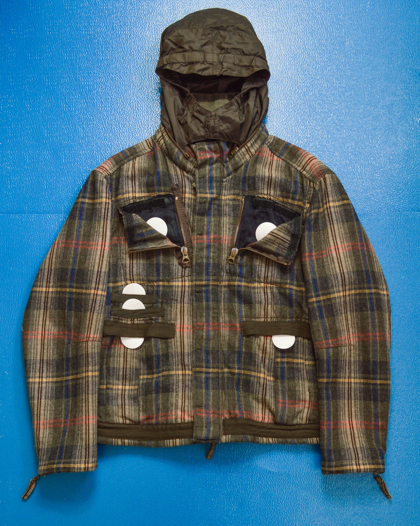 Marithe Francois Girbaud Muted Plaid Wool Multi-Pocket Jacket (~M~)