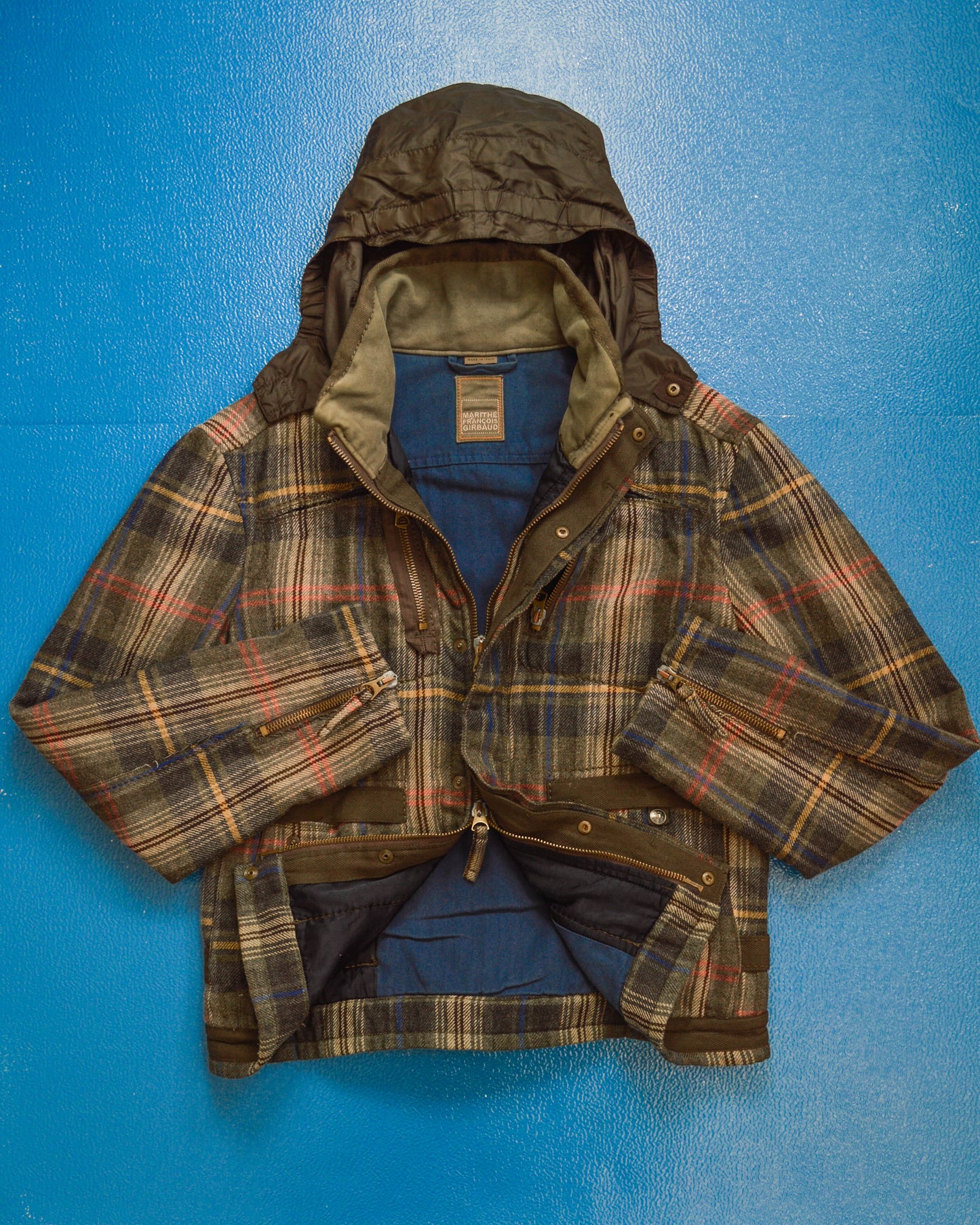 Marithe Francois Girbaud Muted Plaid Wool Multi-Pocket Jacket (~M~)