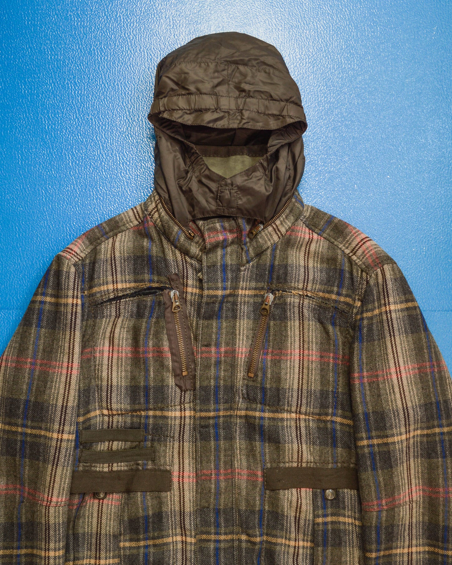 Marithe Francois Girbaud Muted Plaid Wool Multi-Pocket Jacket (~M~)