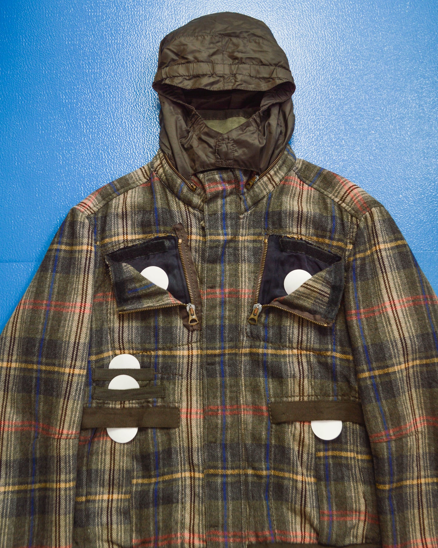 Marithe Francois Girbaud Muted Plaid Wool Multi-Pocket Jacket (~M~)