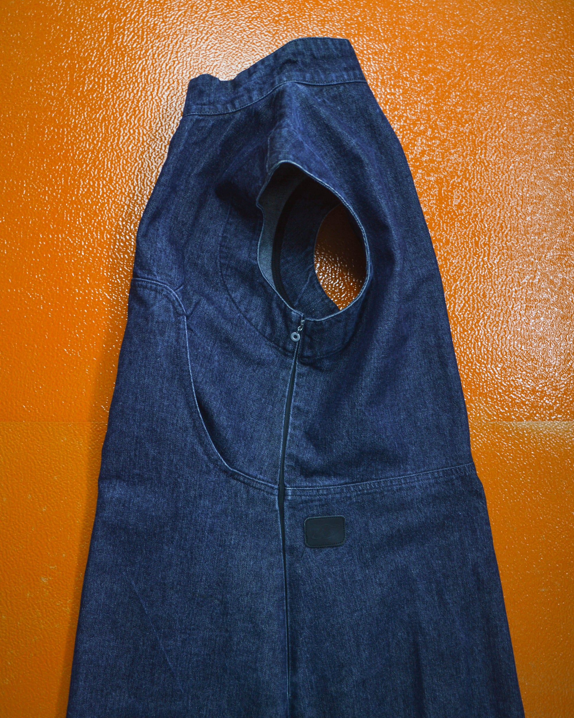 ron orb 90s Denim Futuristic Curved Panel Dress (~M~)