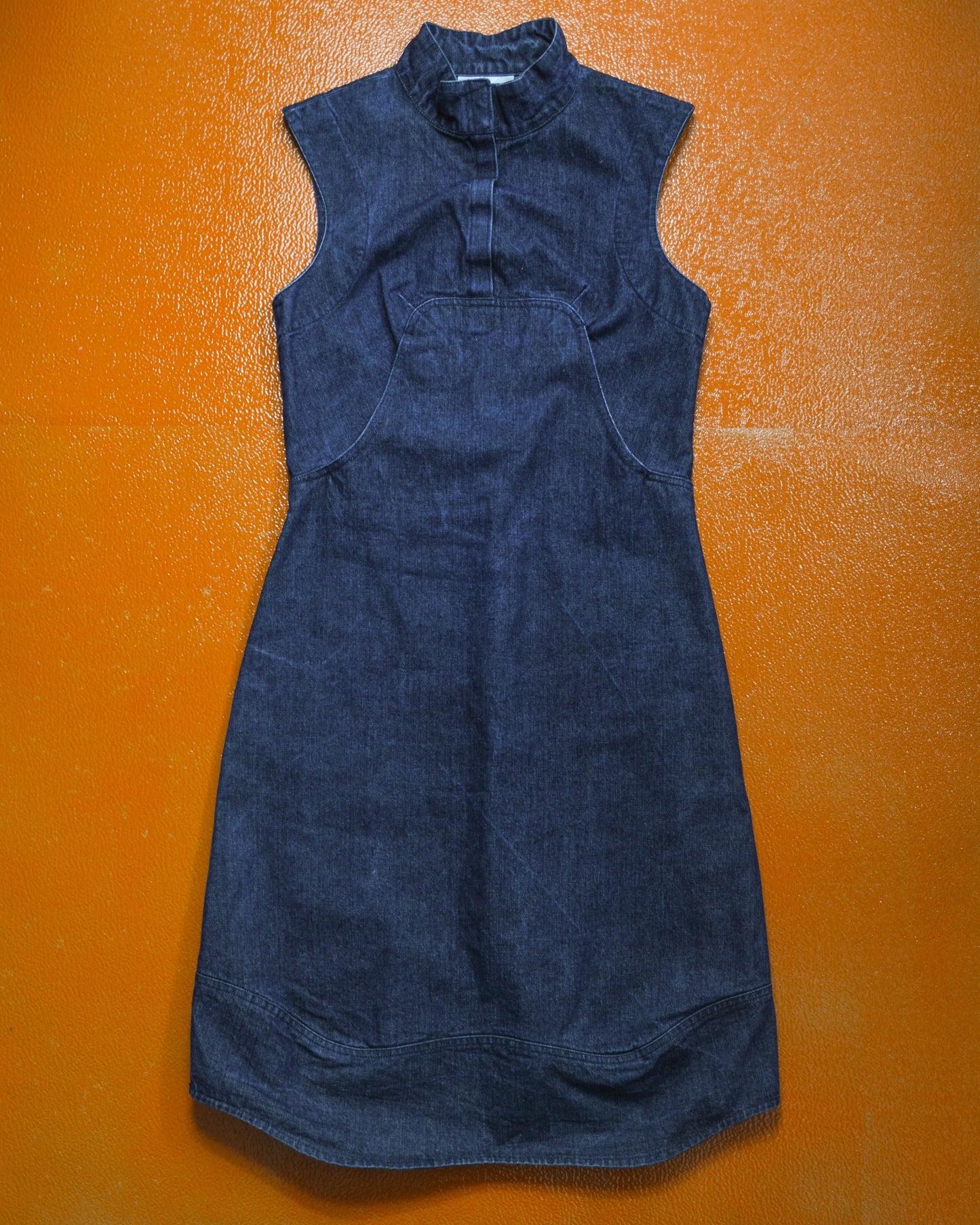 ron orb 90s Denim Futuristic Curved Panel Dress (~M~)