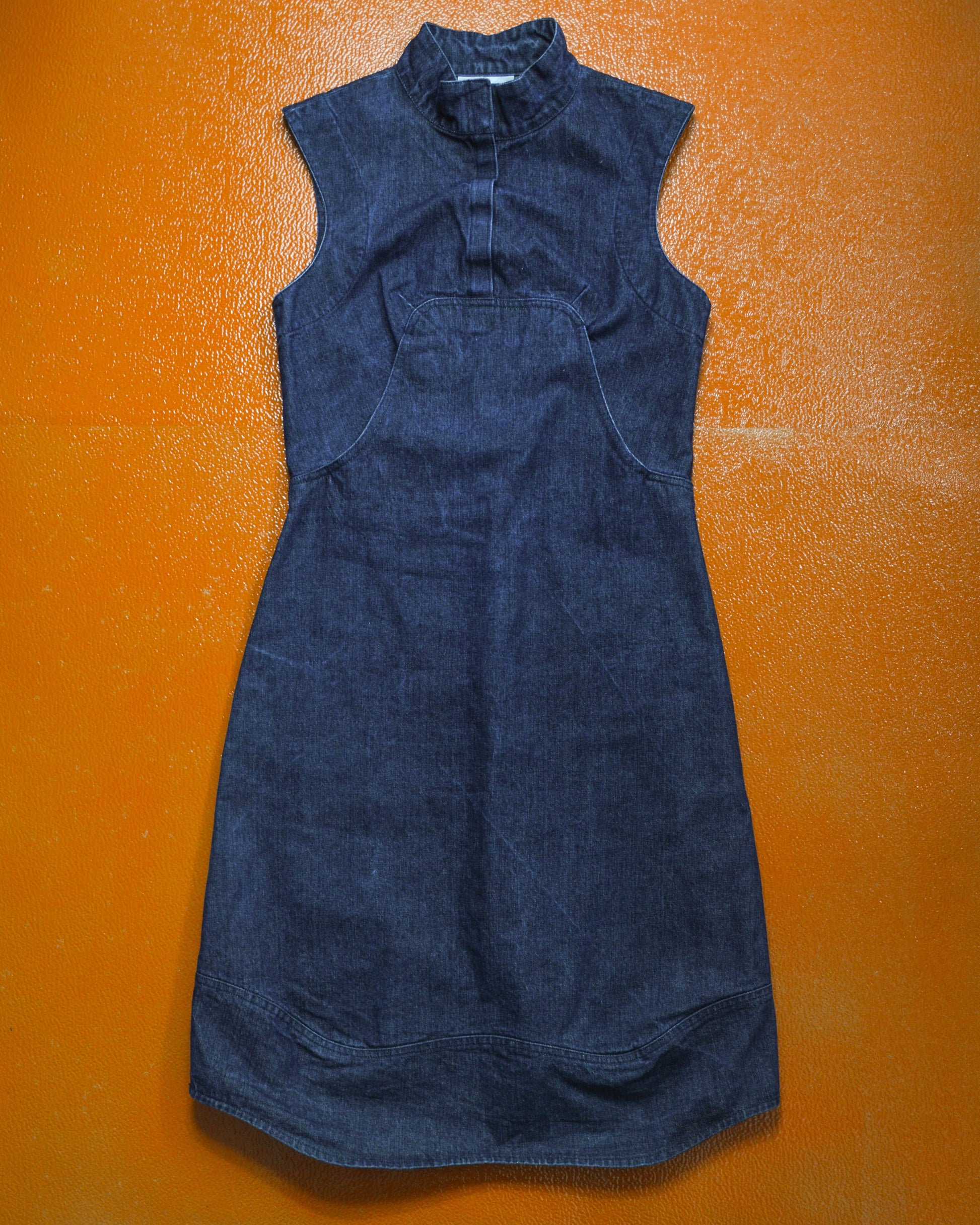 ron orb 90s Denim Futuristic Curved Panel Dress (~M~)