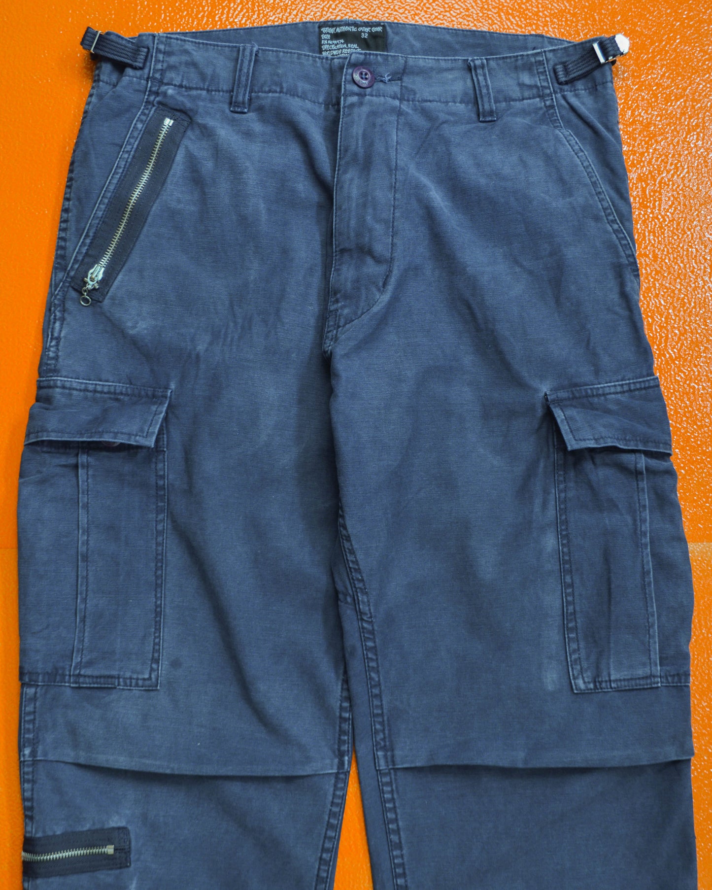 Stussy Authentic Outer Gear Washed Navy Asymmetrical Cargo Pants (~32~)