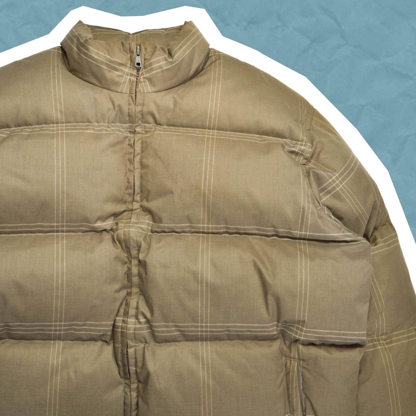 Stussy Beige Micro Plaid Puffer Jacket (M)