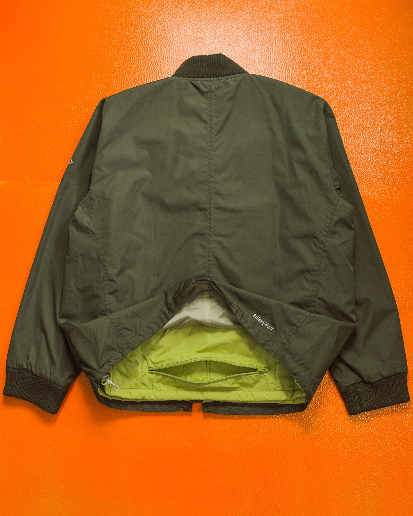 Stussy F.I.T Olive Brown / Lime Green X-Ray Hidden Tactical Vest Bomber Jacket (XL)