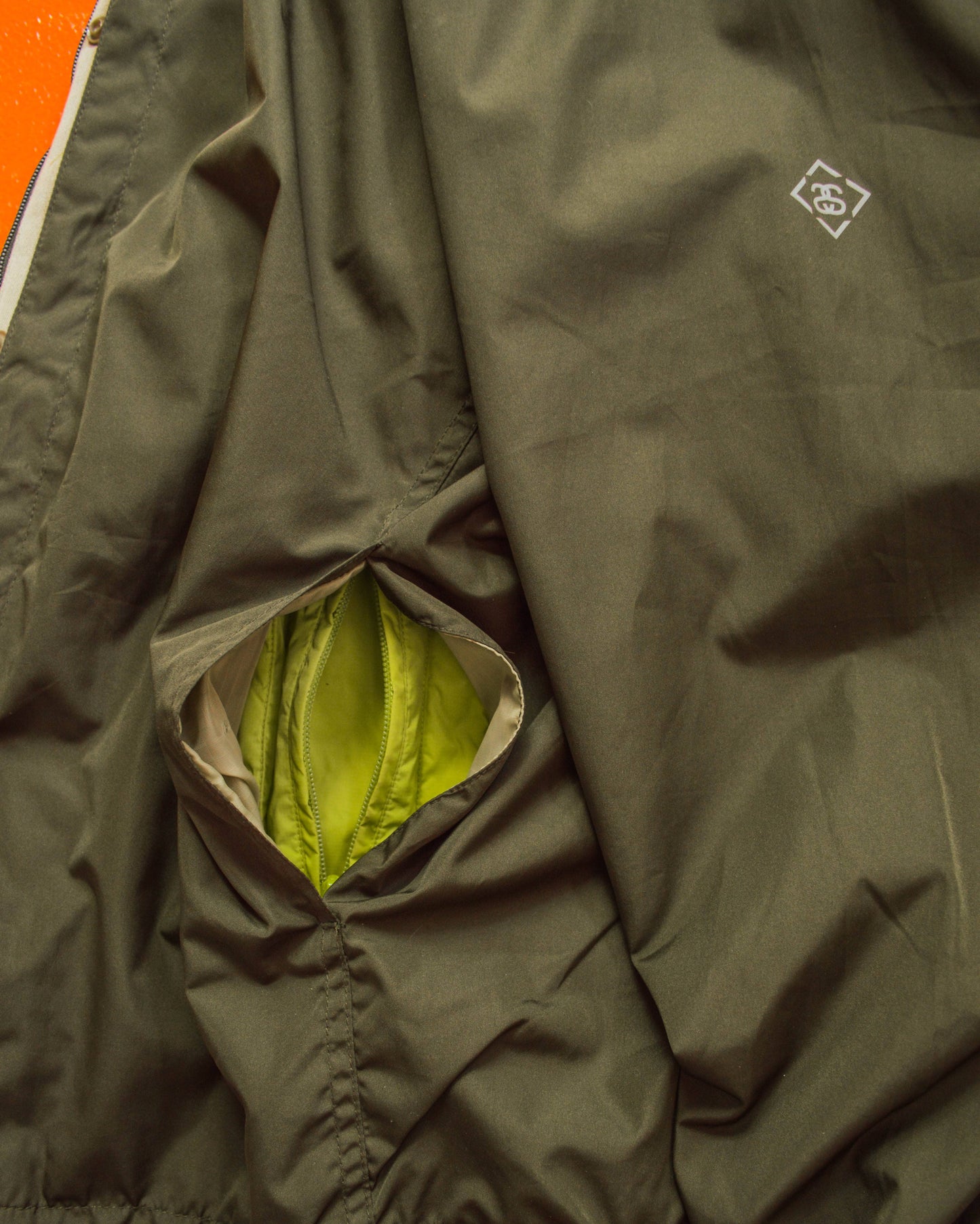 Stussy F.I.T Olive Brown / Lime Green X-Ray Hidden Tactical Vest Bomber Jacket (XL)