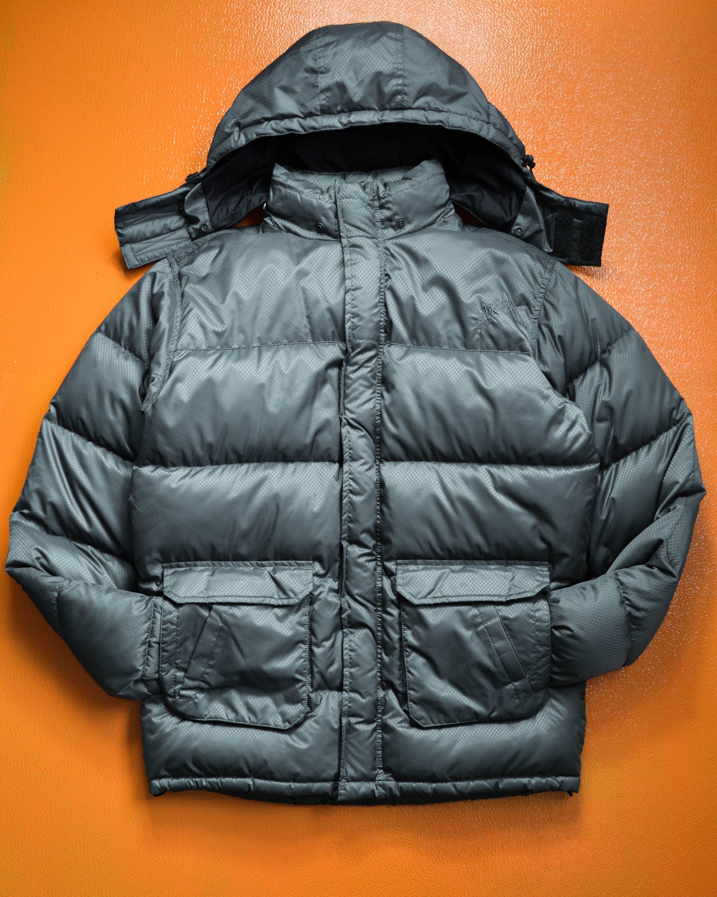 Stussy Grey Ripstop Multi-compartment Tactical Puffer Jacket (~M~)