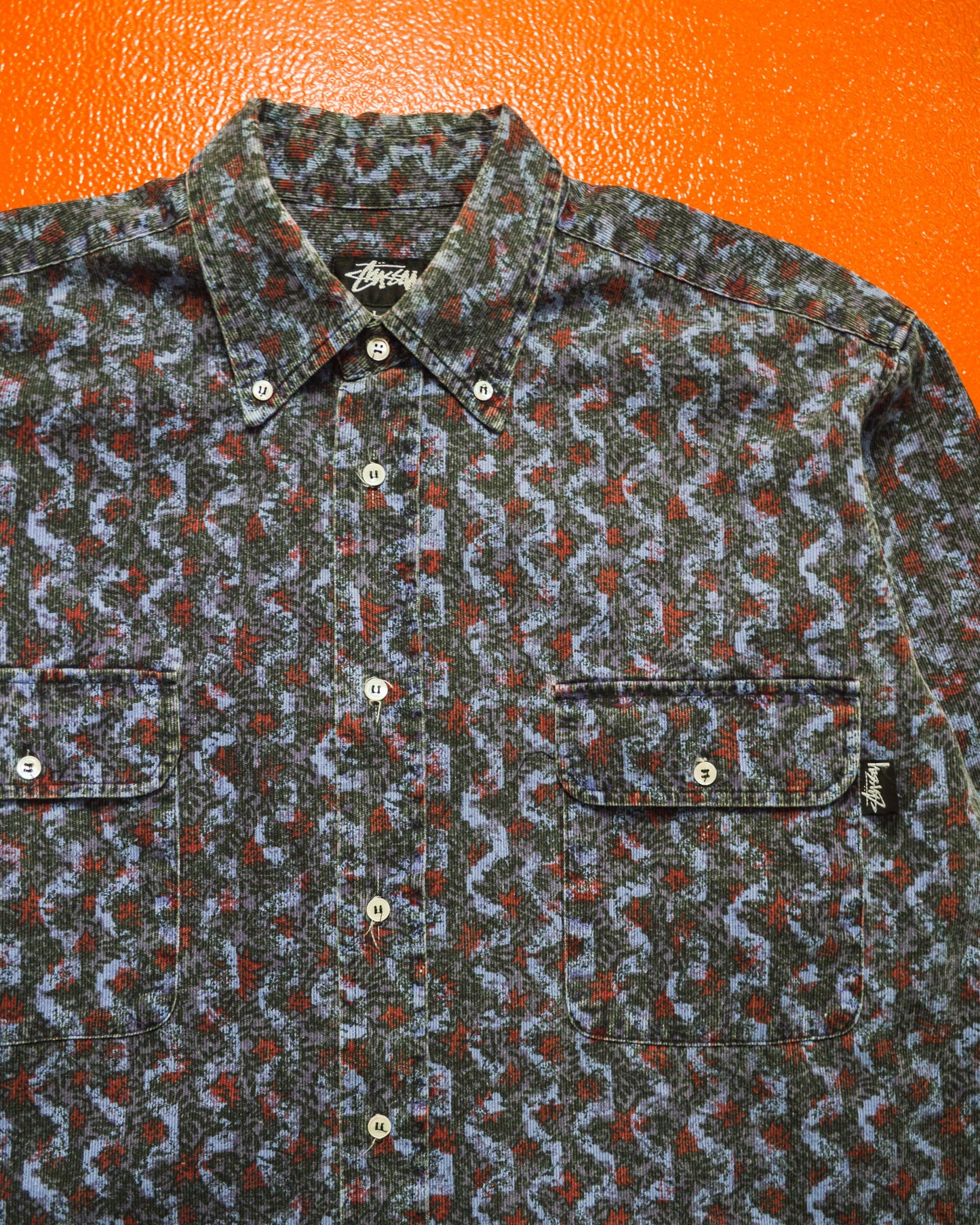 Stussy OG Micro Corduroy All-over Foliage Style Print Shirt (~XL~)